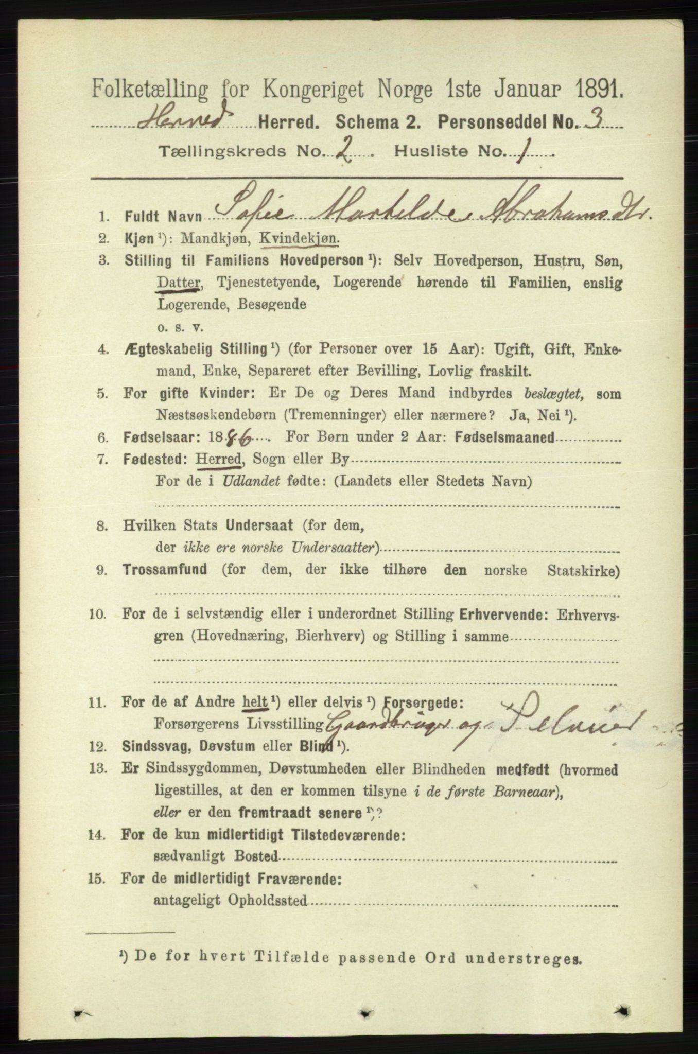 RA, 1891 census for 1039 Herad, 1891, p. 526