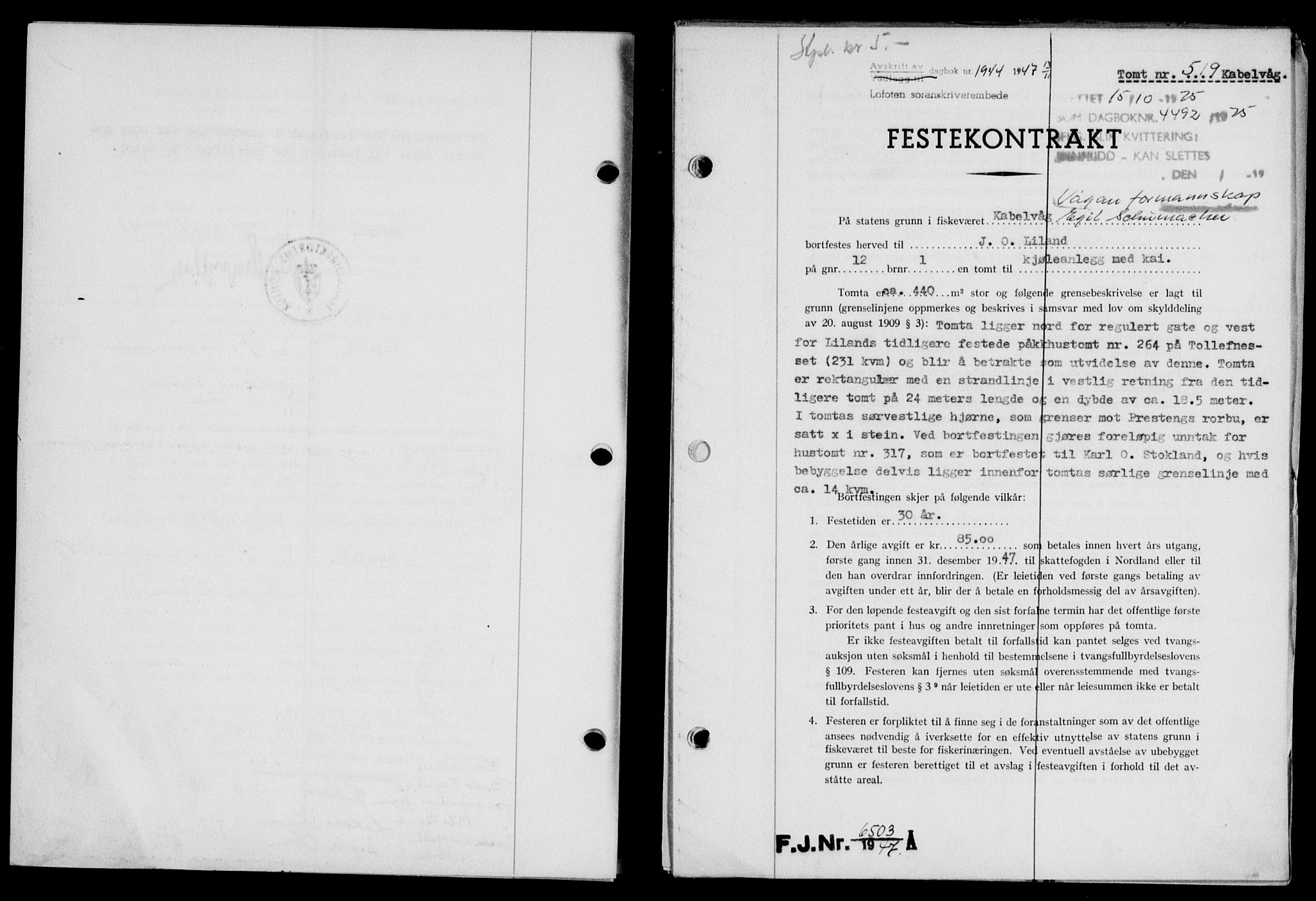 Lofoten sorenskriveri, SAT/A-0017/1/2/2C/L0017a: Mortgage book no. 17a, 1947-1948, Diary no: : 1944/1947