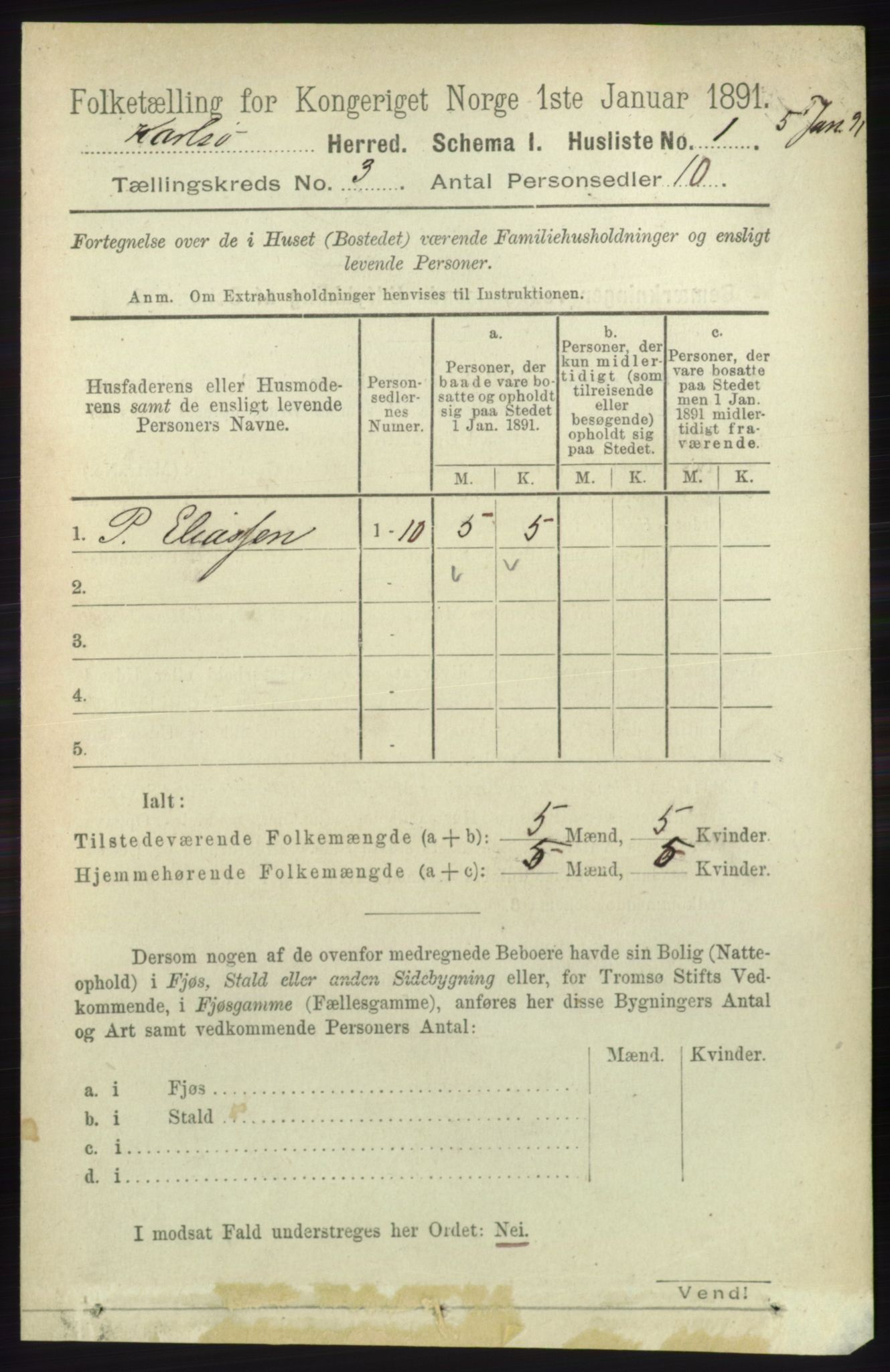 RA, 1891 census for 1936 Karlsøy, 1891, p. 580