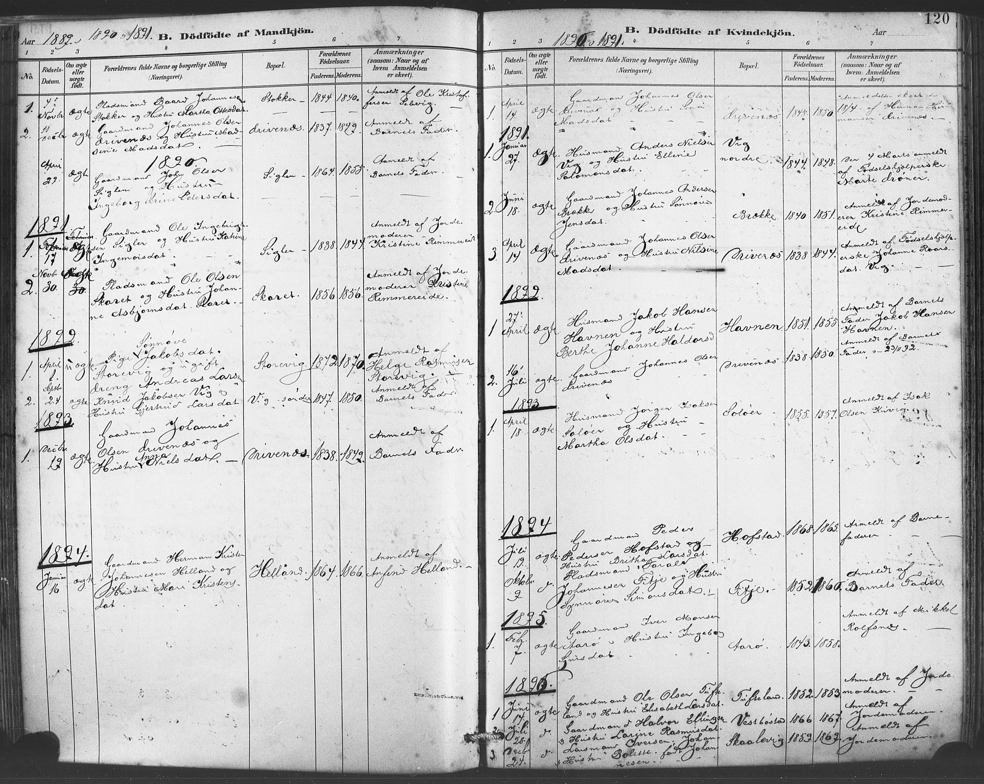 Fitjar sokneprestembete, SAB/A-99926: Parish register (official) no. A 2, 1882-1899, p. 120