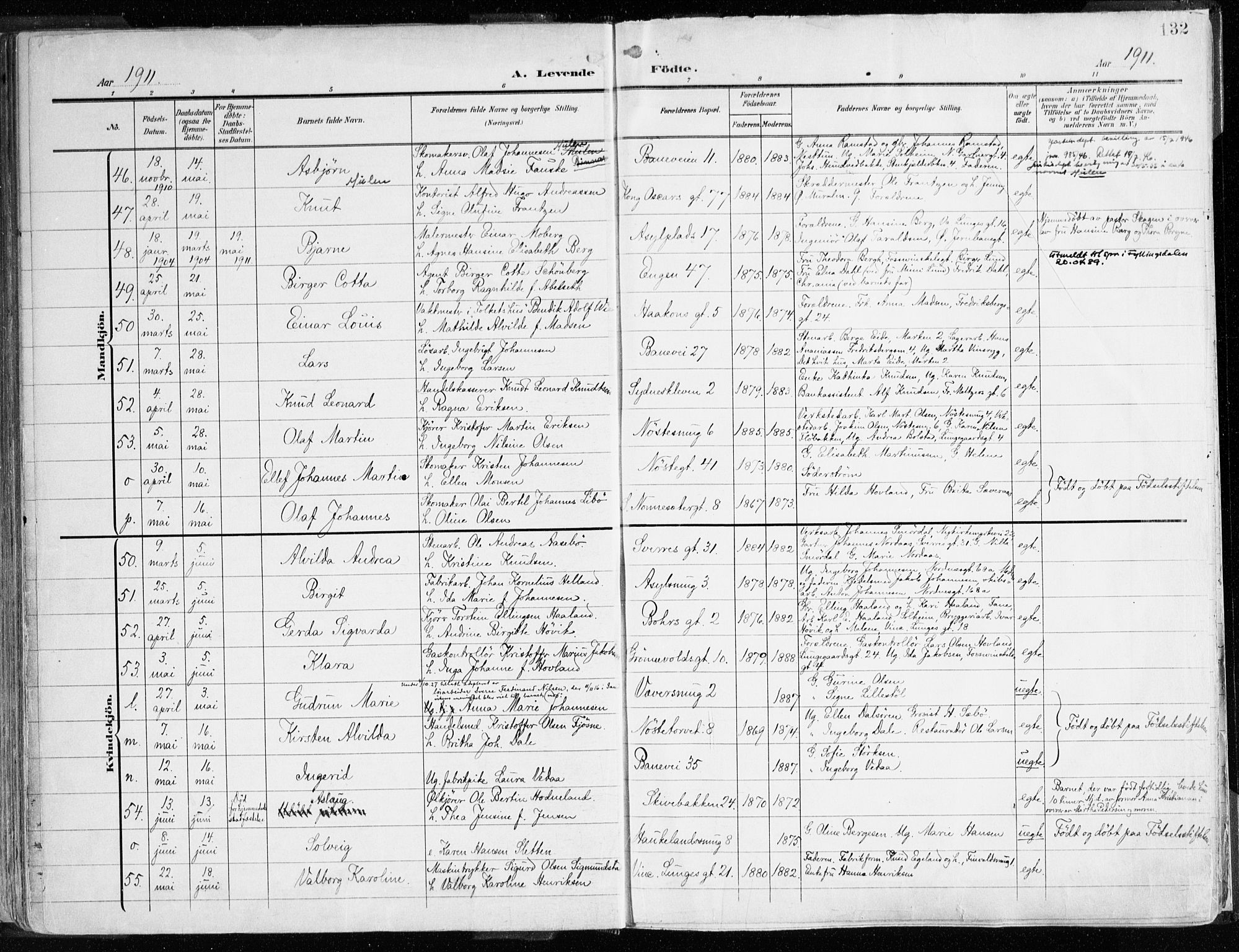 Domkirken sokneprestembete, SAB/A-74801/H/Haa/L0025: Parish register (official) no. B 8, 1903-1925, p. 132