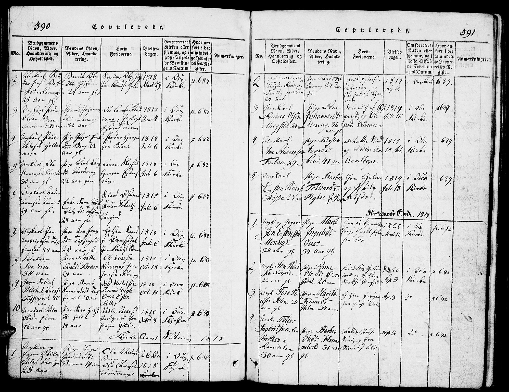 Tolga prestekontor, AV/SAH-PREST-062/L/L0002: Parish register (copy) no. 2, 1815-1844, p. 390-391