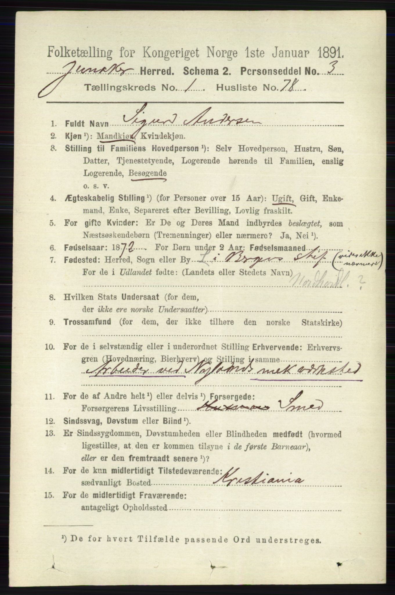 RA, 1891 census for 0532 Jevnaker, 1891, p. 554