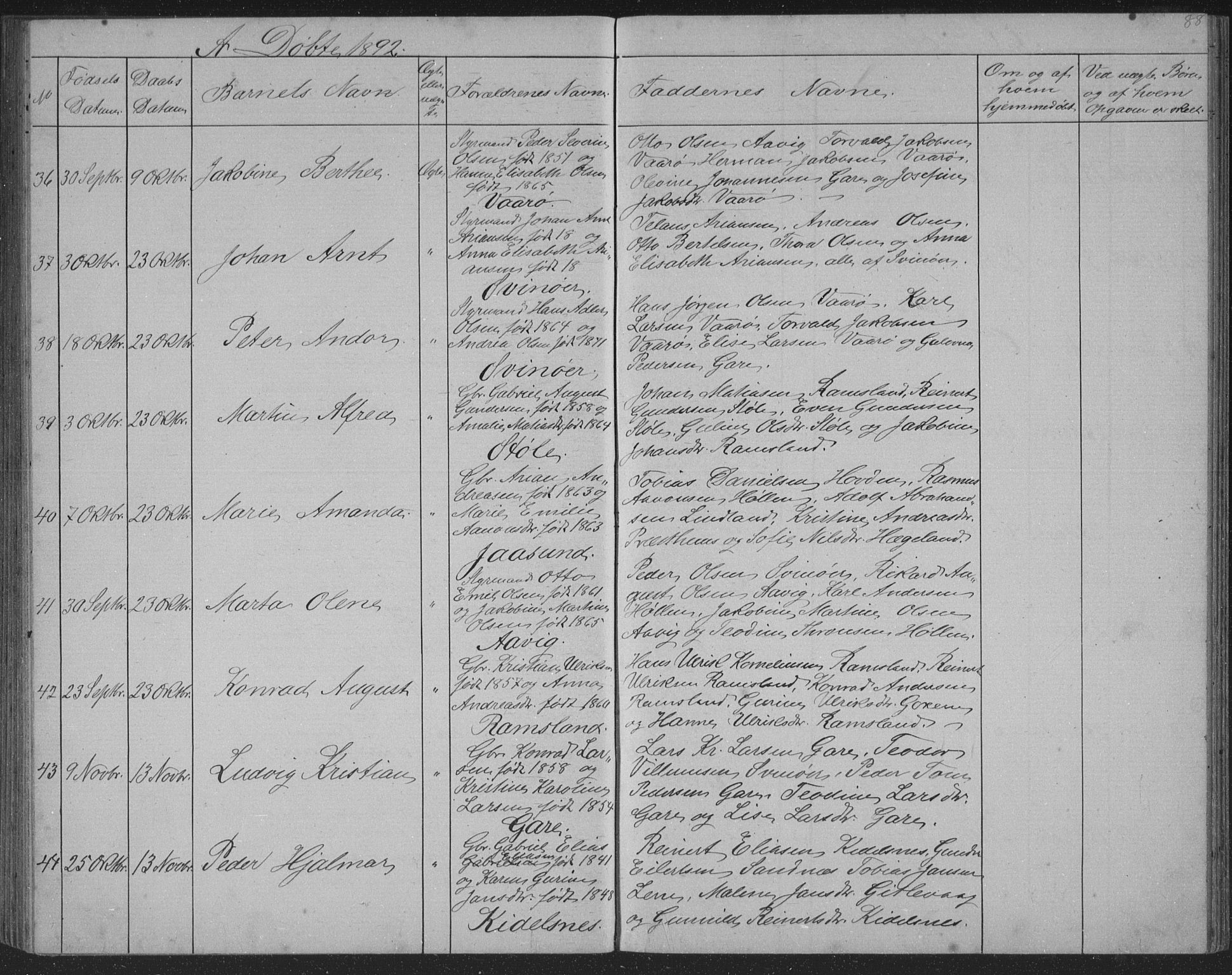 Sør-Audnedal sokneprestkontor, AV/SAK-1111-0039/F/Fb/Fba/L0003: Parish register (copy) no. B 3, 1879-1893, p. 88