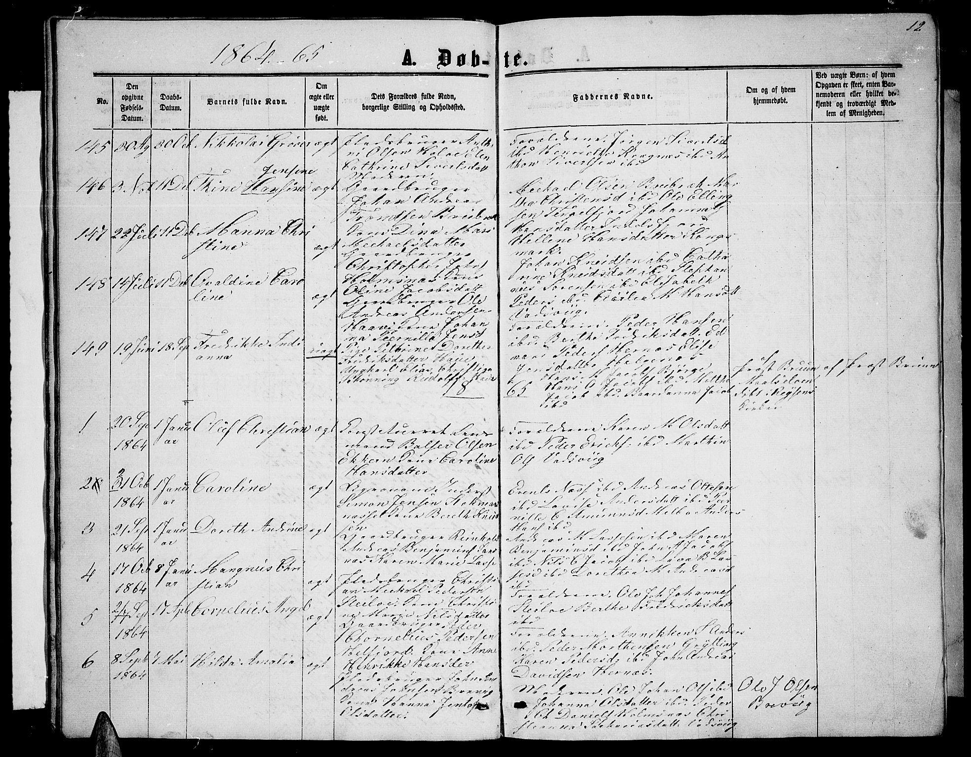 Ministerialprotokoller, klokkerbøker og fødselsregistre - Nordland, AV/SAT-A-1459/888/L1266: Parish register (copy) no. 888C04, 1864-1877, p. 12