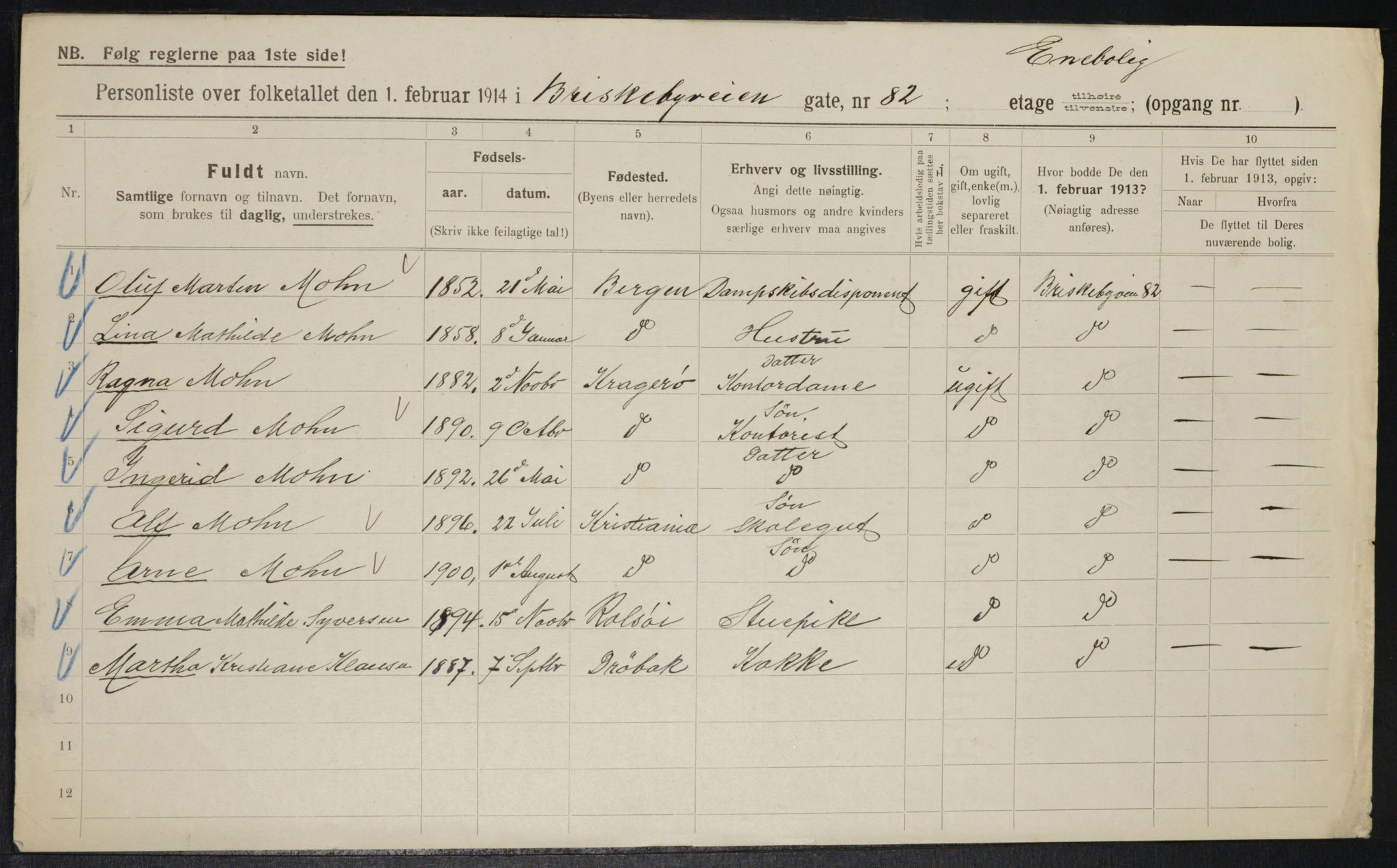 OBA, Municipal Census 1914 for Kristiania, 1914, p. 9633