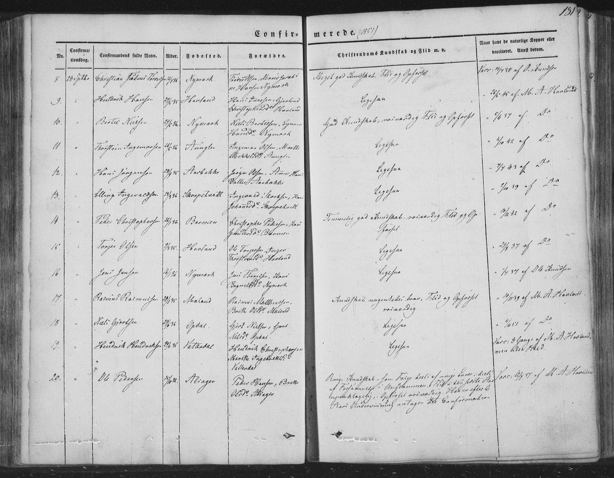 Tysnes sokneprestembete, AV/SAB-A-78601/H/Haa: Parish register (official) no. A 10, 1848-1859, p. 181