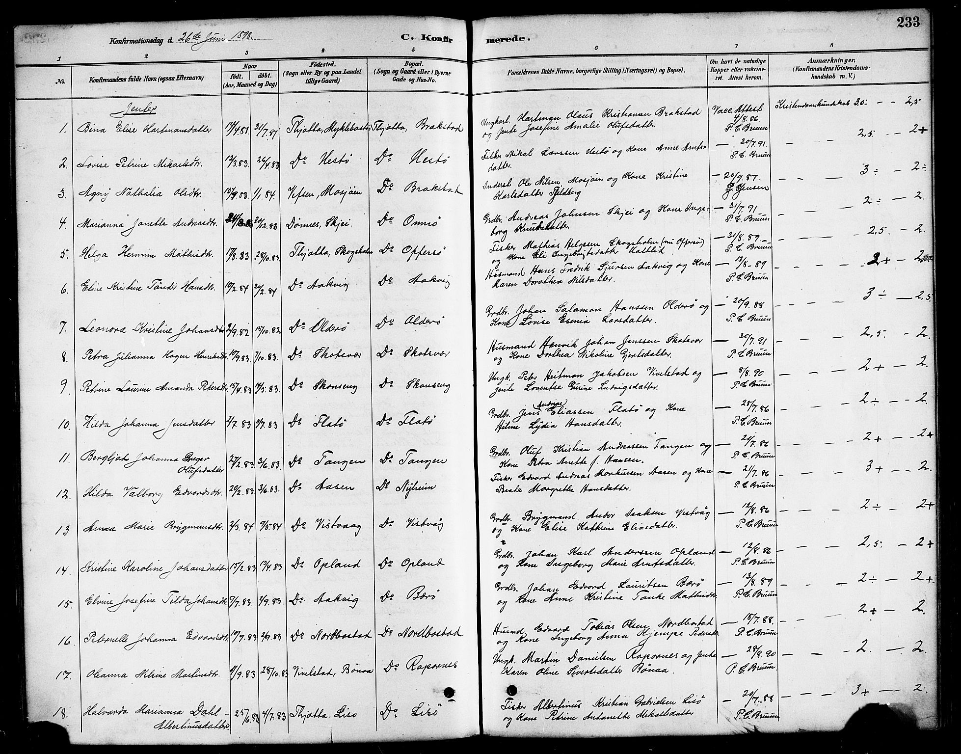 Ministerialprotokoller, klokkerbøker og fødselsregistre - Nordland, AV/SAT-A-1459/817/L0268: Parish register (copy) no. 817C03, 1884-1920, p. 233