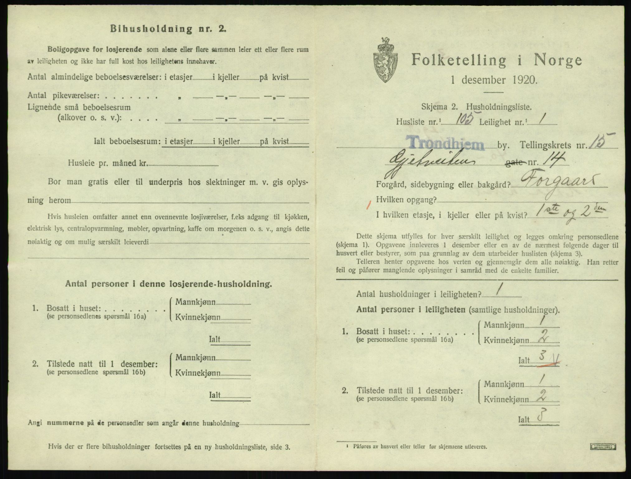 SAT, 1920 census for Trondheim, 1920, p. 12868