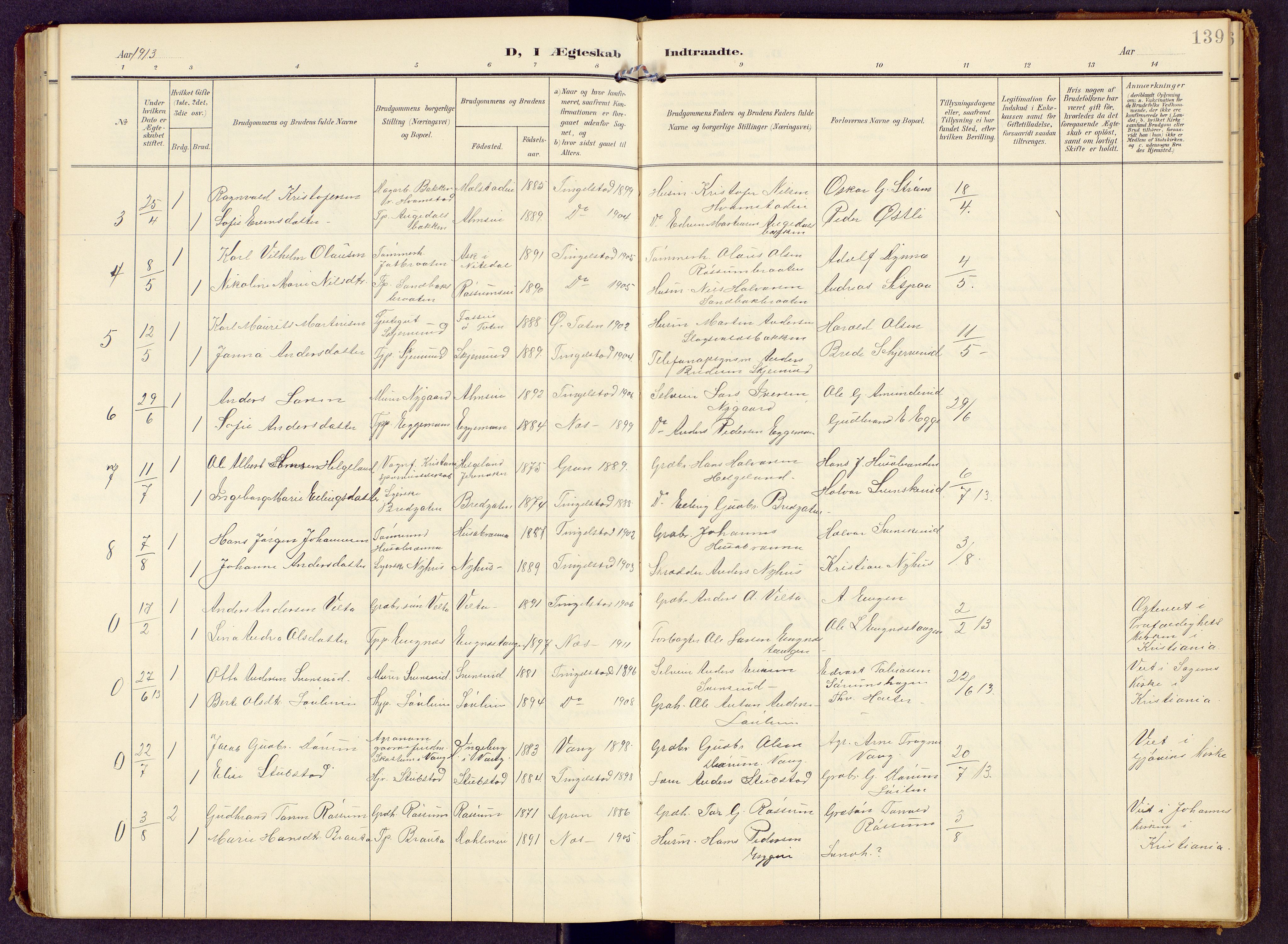 Brandbu prestekontor, SAH/PREST-114/H/Ha/Hab/L0009: Parish register (copy) no. 9, 1903-1916, p. 139