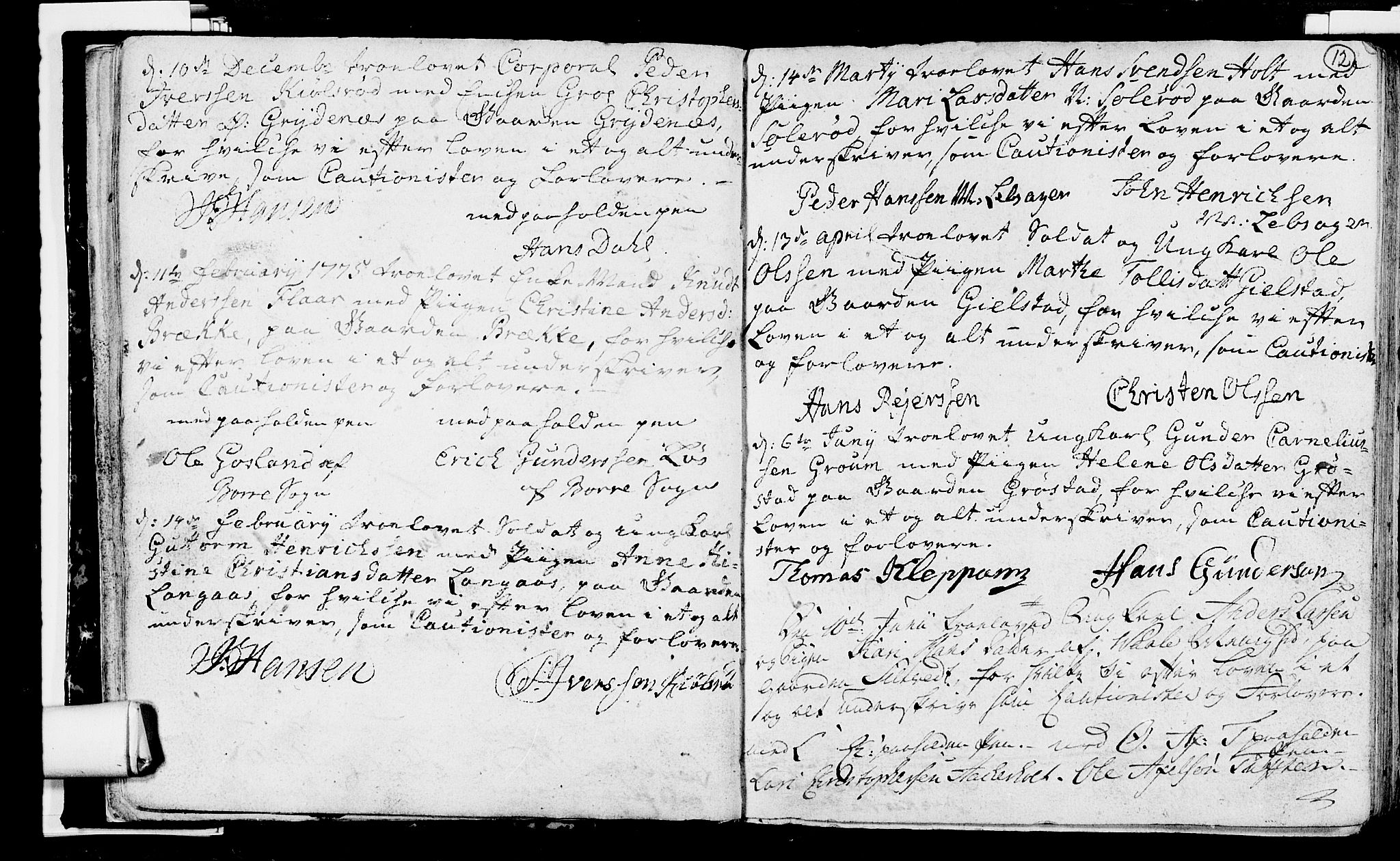 Våle kirkebøker, SAKO/A-334/H/Hb/L0002: Best man's statements no. 2, 1756-1799, p. 12