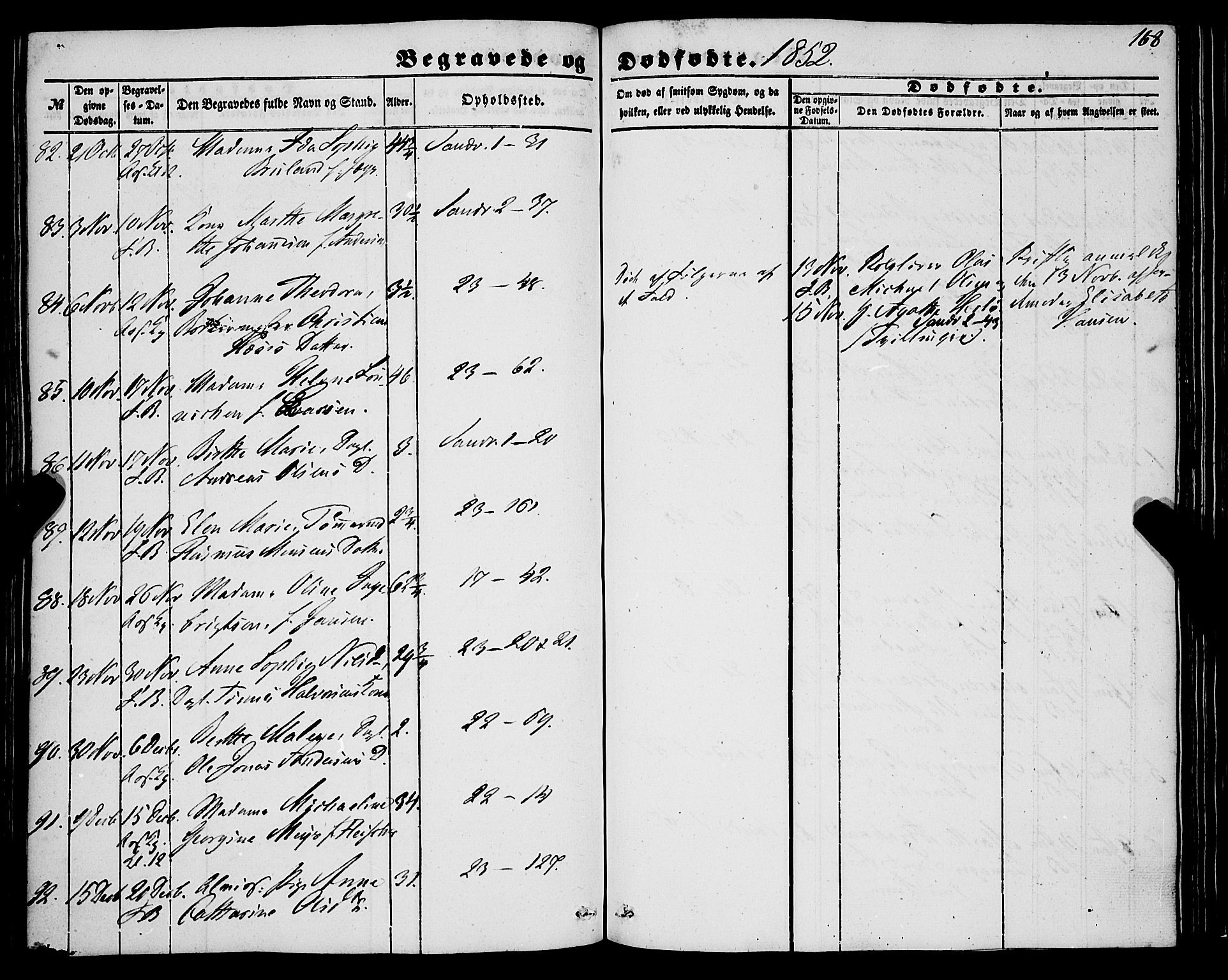 Korskirken sokneprestembete, AV/SAB-A-76101/H/Haa: Parish register (official) no. E 2, 1848-1862, p. 168