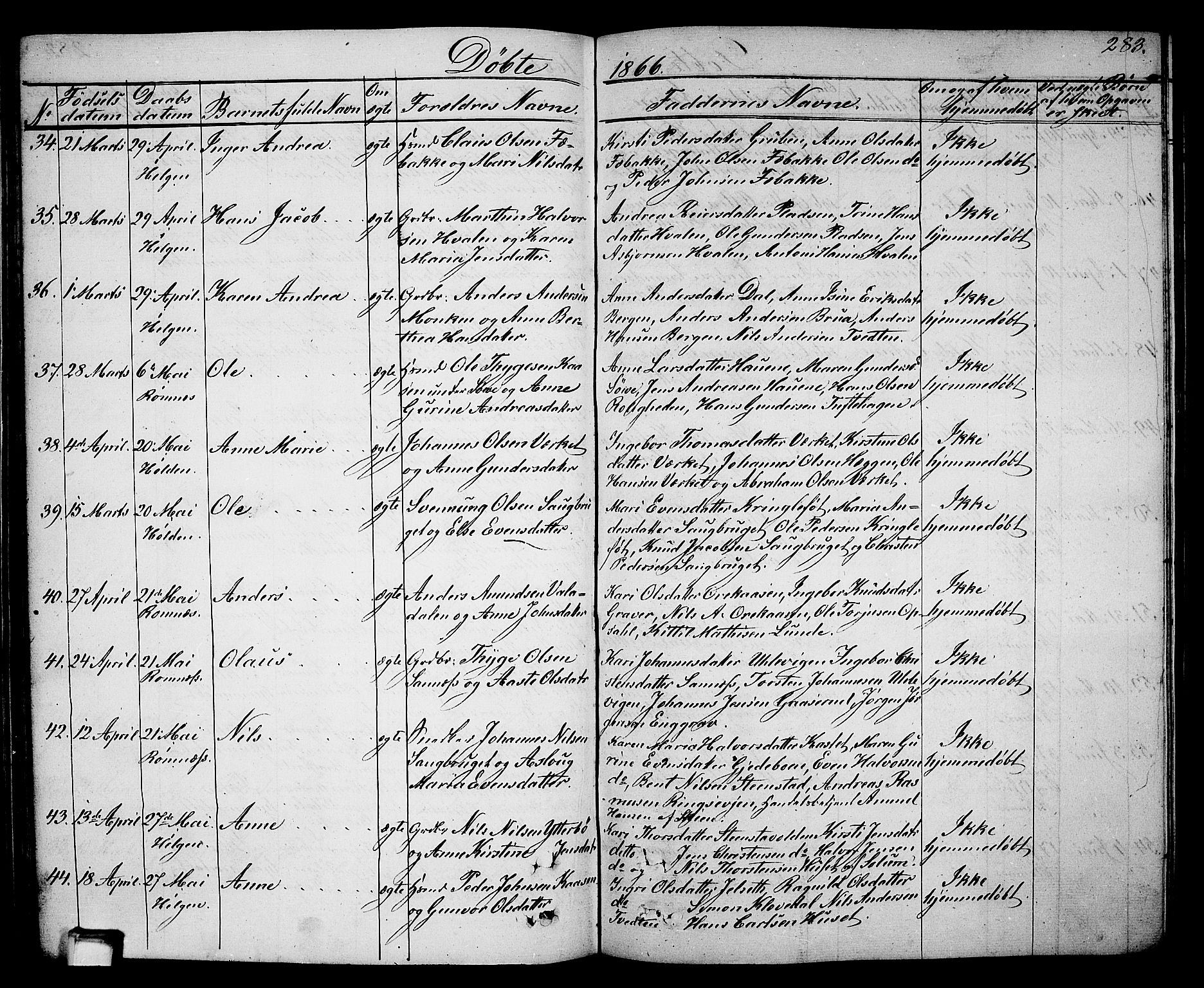 Holla kirkebøker, SAKO/A-272/G/Ga/L0003: Parish register (copy) no. I 3, 1849-1866, p. 283