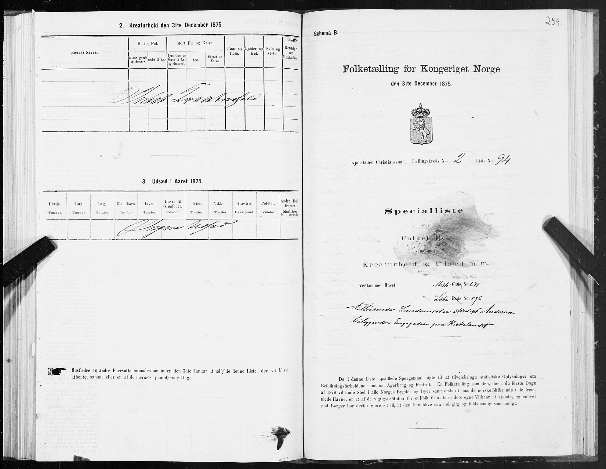 SAT, 1875 census for 1503B Kristiansund/Kristiansund, 1875, p. 2209