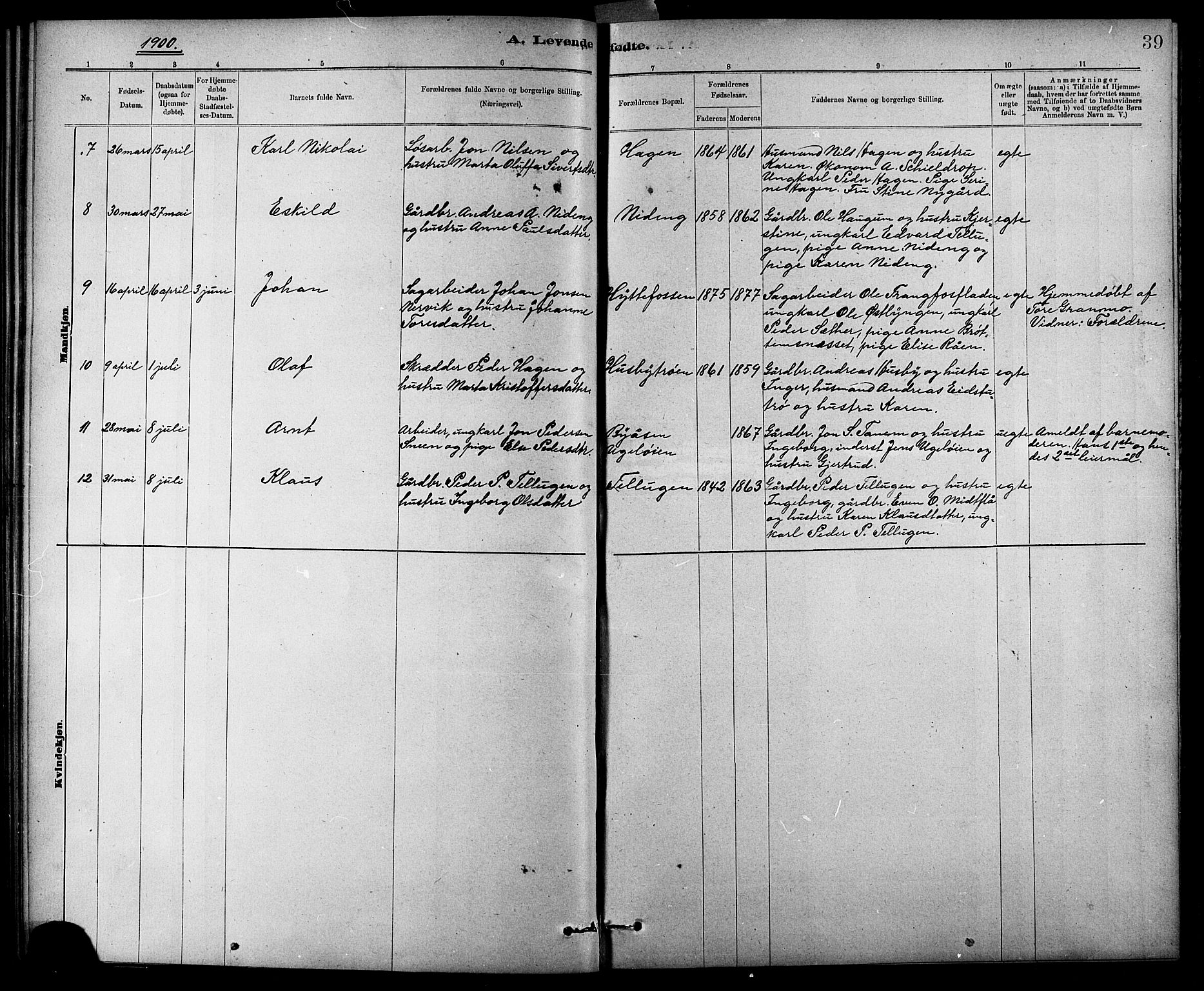 Ministerialprotokoller, klokkerbøker og fødselsregistre - Sør-Trøndelag, AV/SAT-A-1456/618/L0452: Parish register (copy) no. 618C03, 1884-1906, p. 39