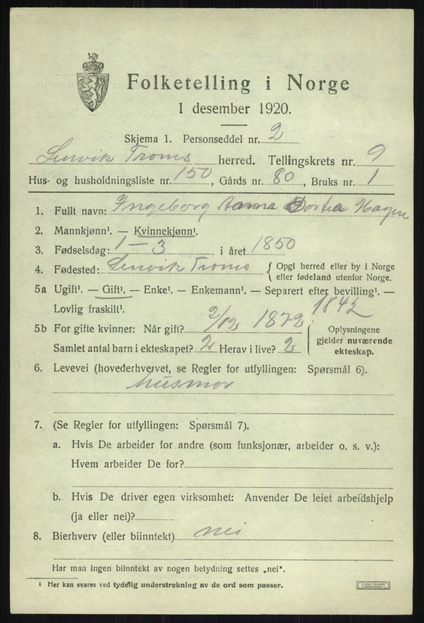 SATØ, 1920 census for Lenvik, 1920, p. 14104