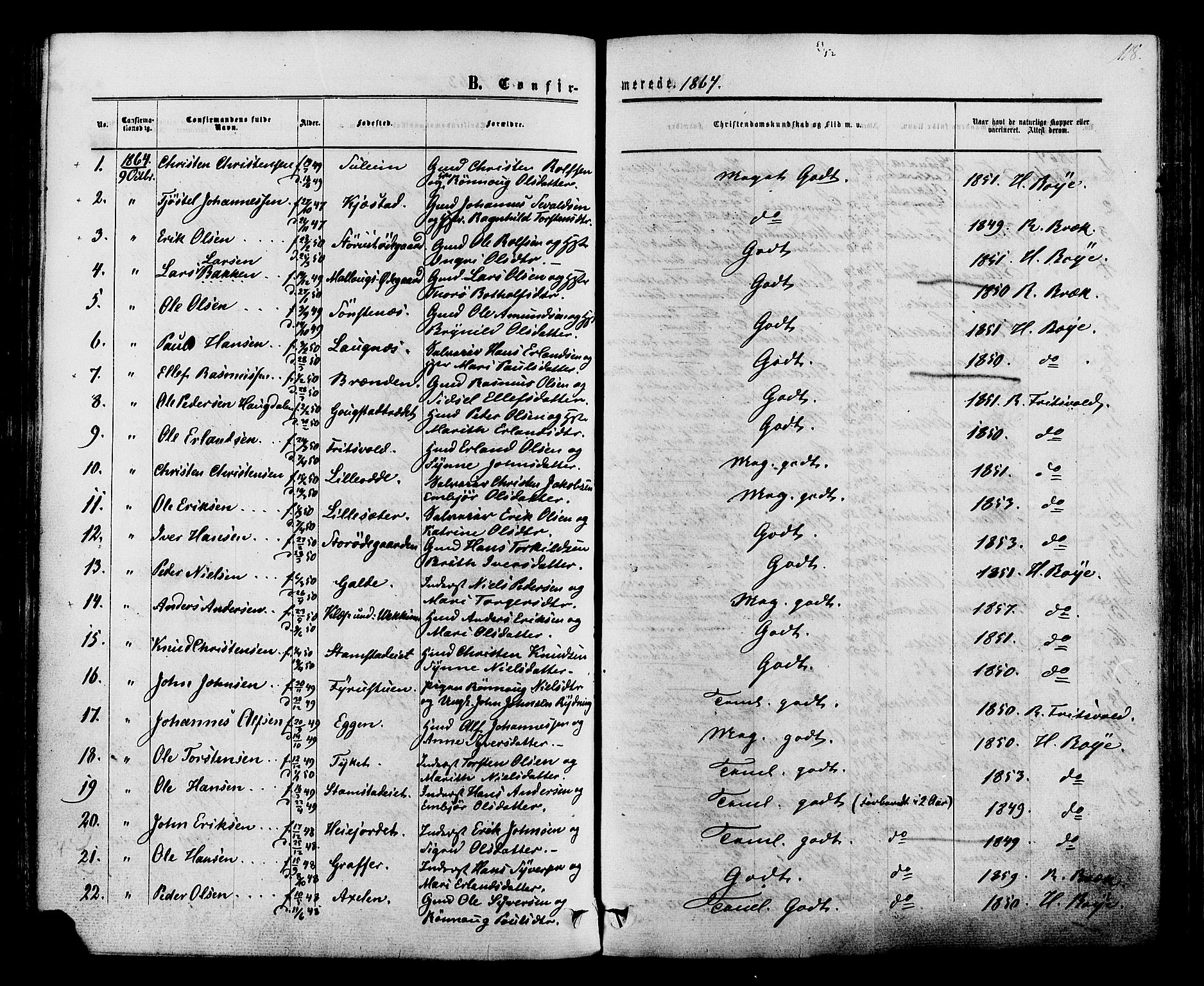 Lom prestekontor, SAH/PREST-070/K/L0007: Parish register (official) no. 7, 1863-1884, p. 118