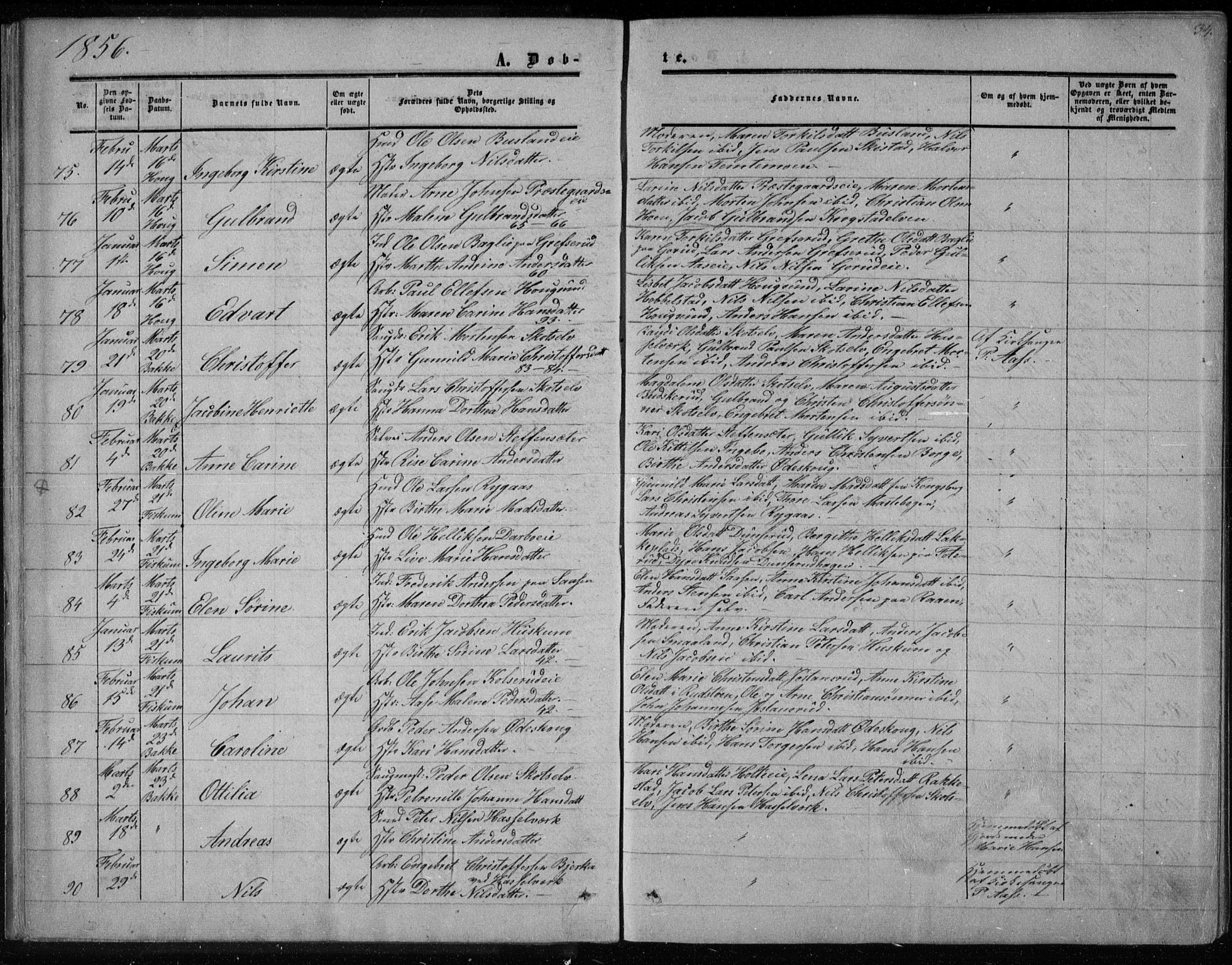 Eiker kirkebøker, SAKO/A-4/F/Fa/L0015a: Parish register (official) no. I 15A, 1854-1860, p. 34