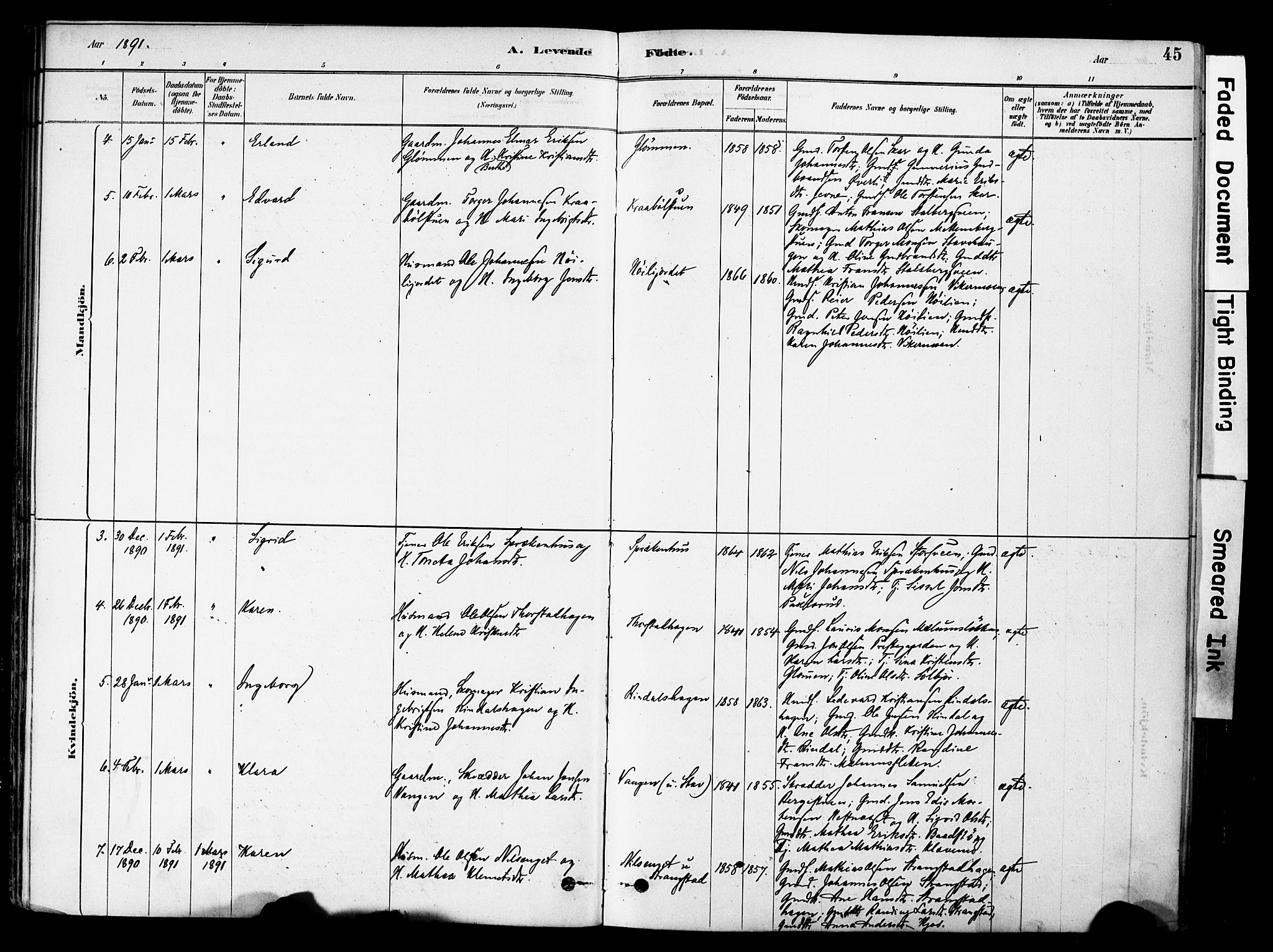 Øyer prestekontor, SAH/PREST-084/H/Ha/Haa/L0009: Parish register (official) no. 9, 1878-1893, p. 45