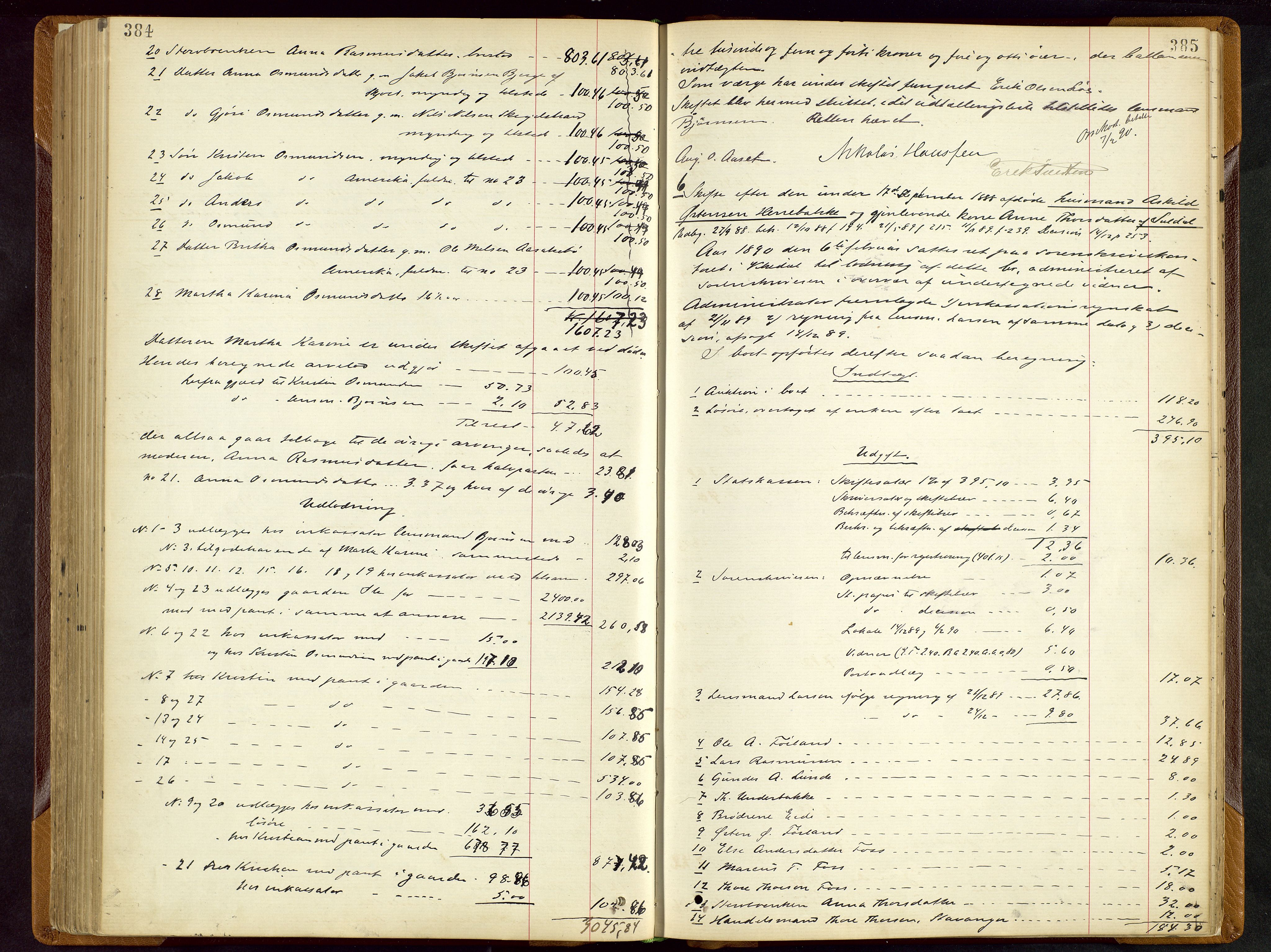 Ryfylke tingrett, AV/SAST-A-100055/001/IV/IVD/L0028: Skifteprotokoll, register i protokollen, 1885-1893, p. 384-385