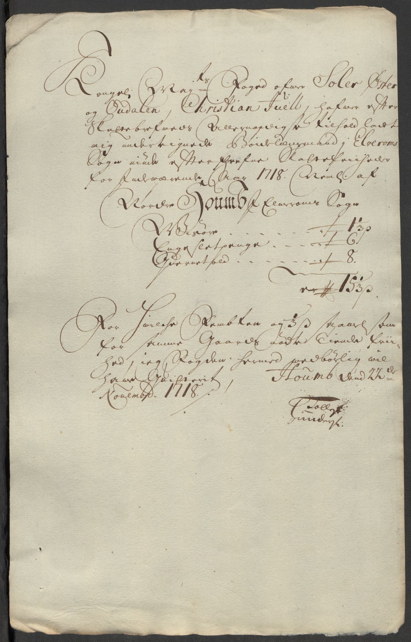 Rentekammeret inntil 1814, Reviderte regnskaper, Fogderegnskap, AV/RA-EA-4092/R13/L0857: Fogderegnskap Solør, Odal og Østerdal, 1718, p. 306