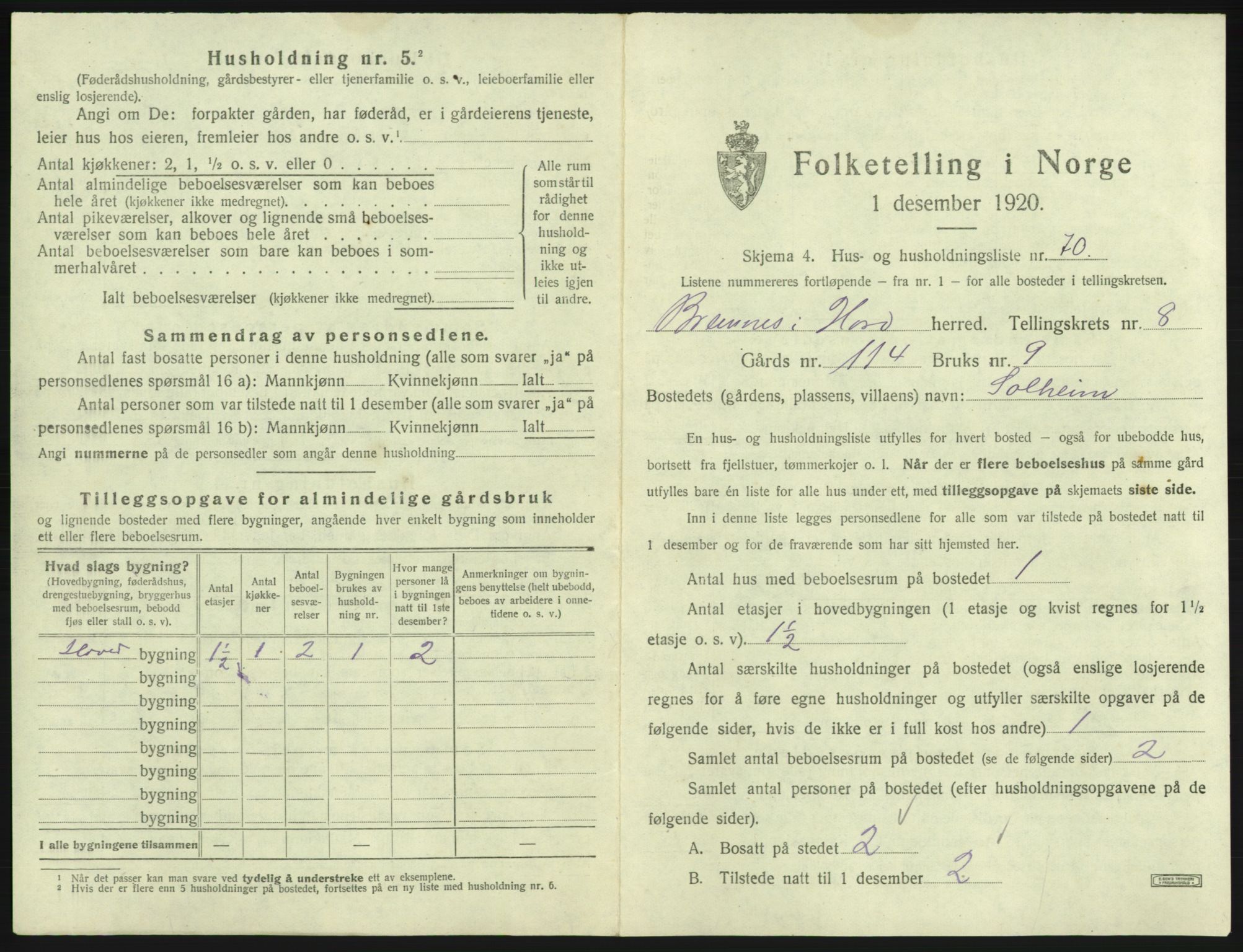 SAB, 1920 census for Bremnes, 1920, p. 772