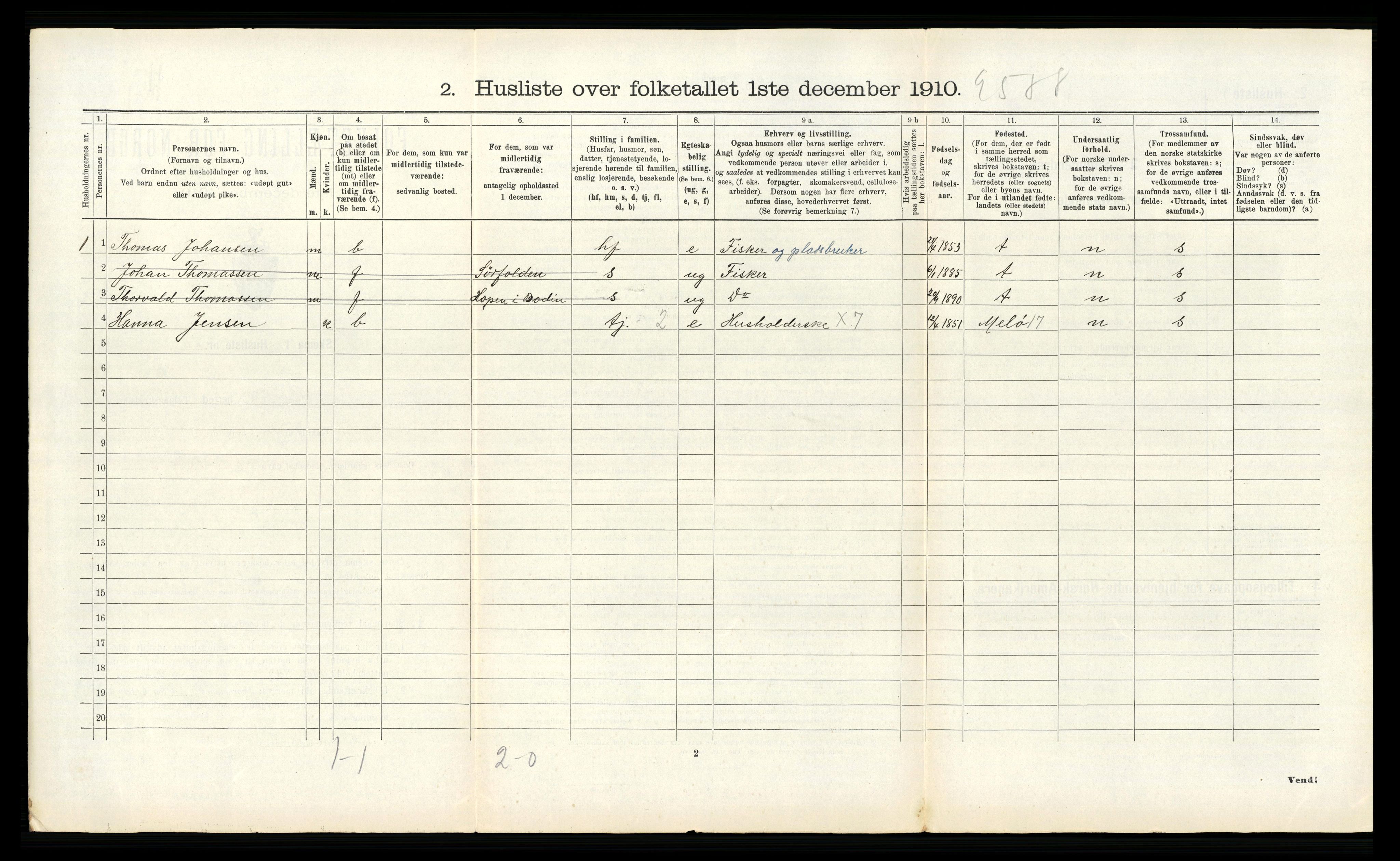 RA, 1910 census for Bodin, 1910, p. 212