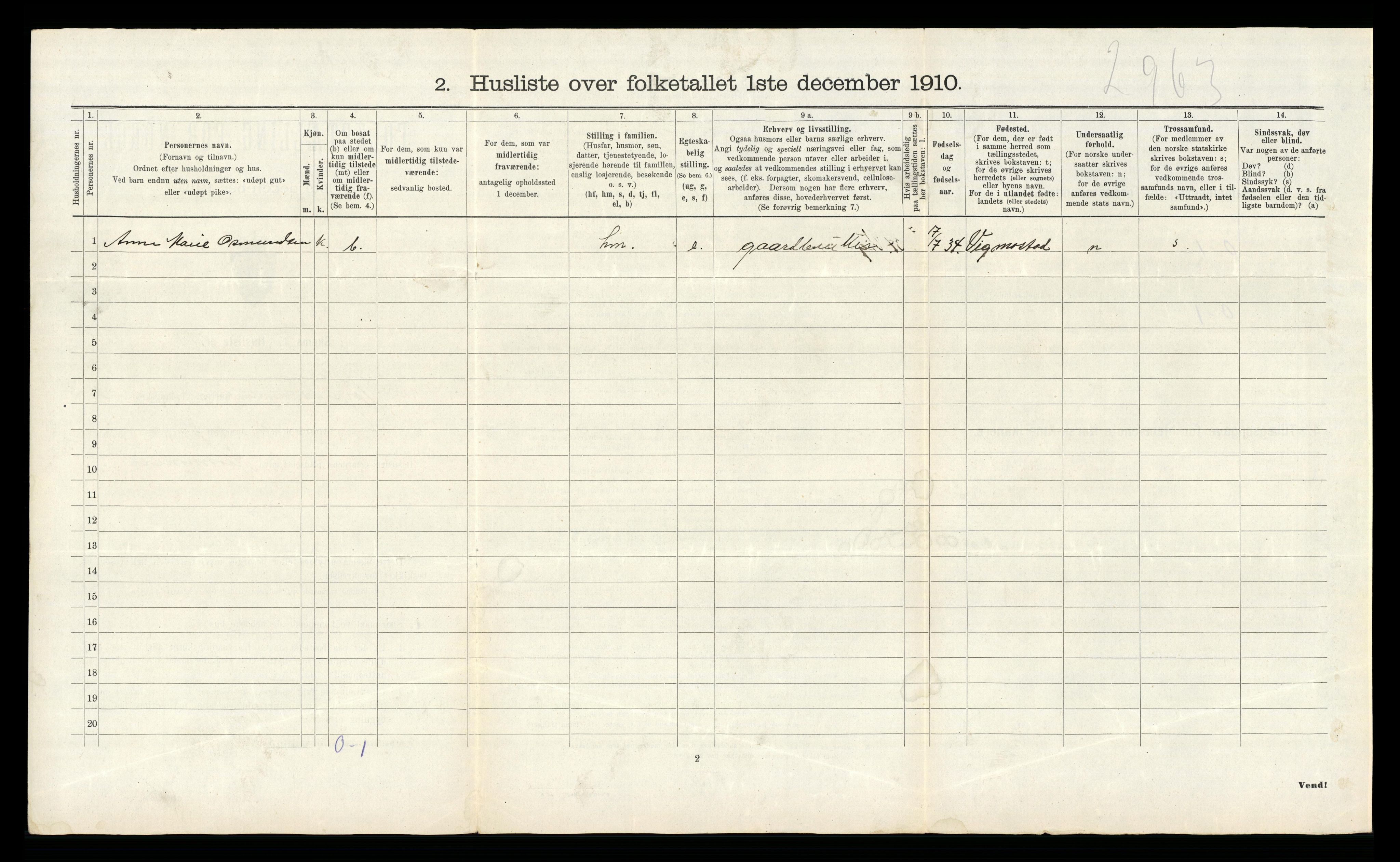 RA, 1910 census for Søgne, 1910, p. 1367