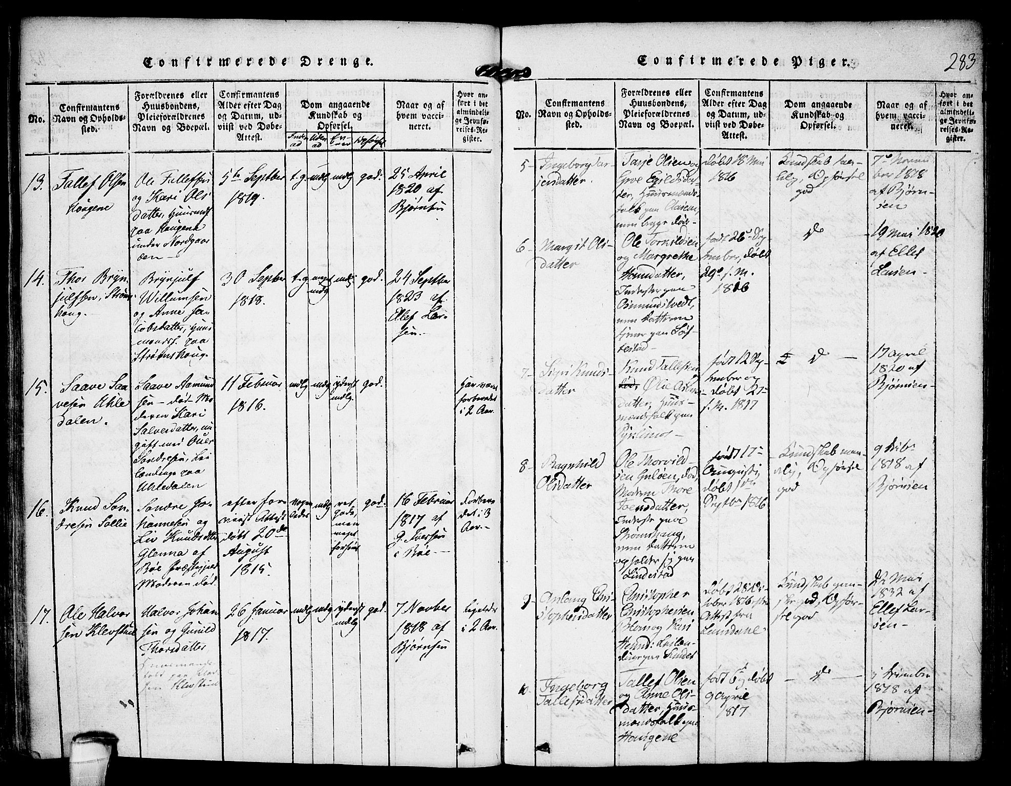 Kviteseid kirkebøker, SAKO/A-276/F/Fa/L0005: Parish register (official) no. I 5, 1815-1836, p. 283