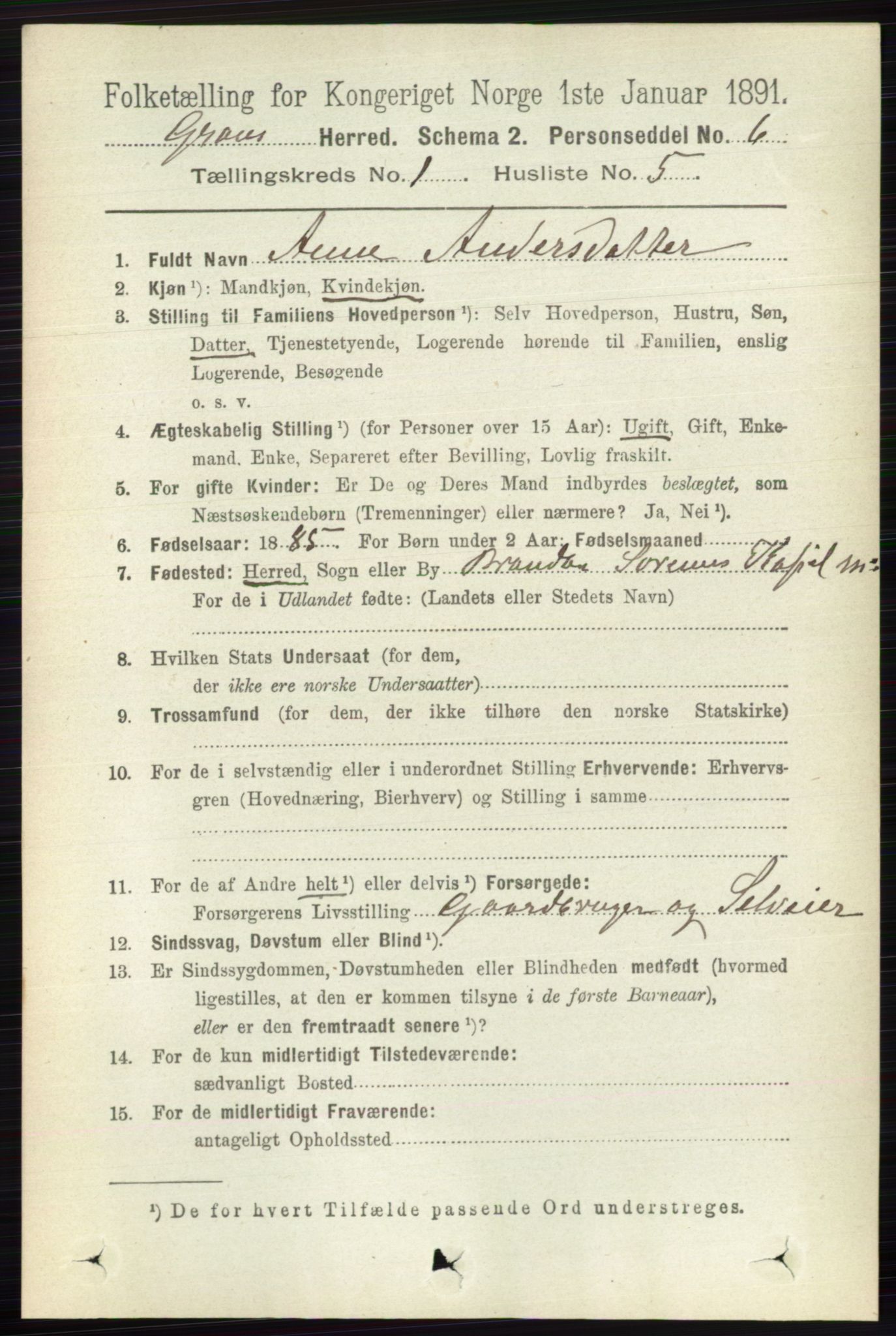 RA, 1891 census for 0534 Gran, 1891, p. 87