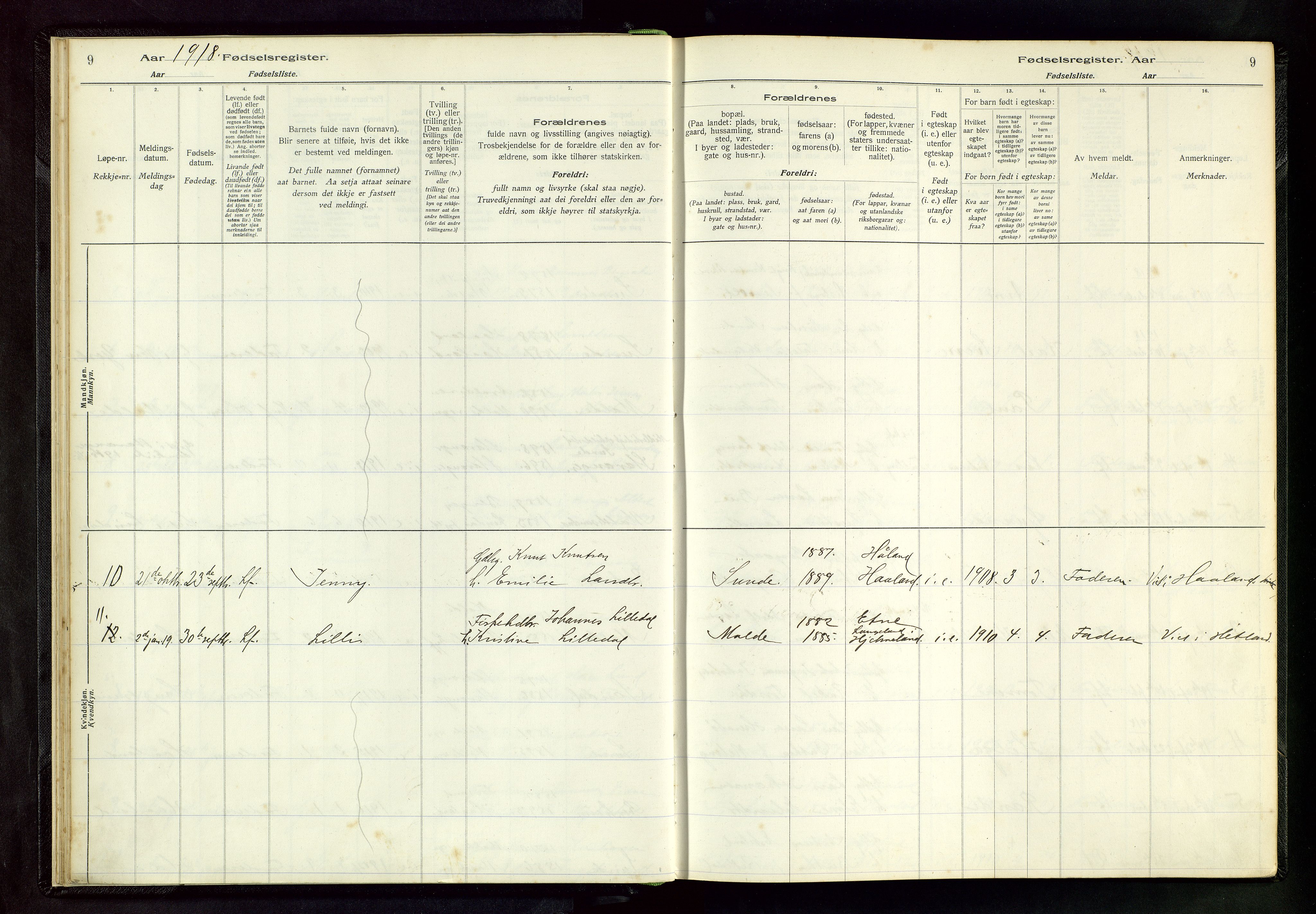 Håland sokneprestkontor, AV/SAST-A-101802/002/A/L0005: Birth register no. 5, 1916-1957, p. 9