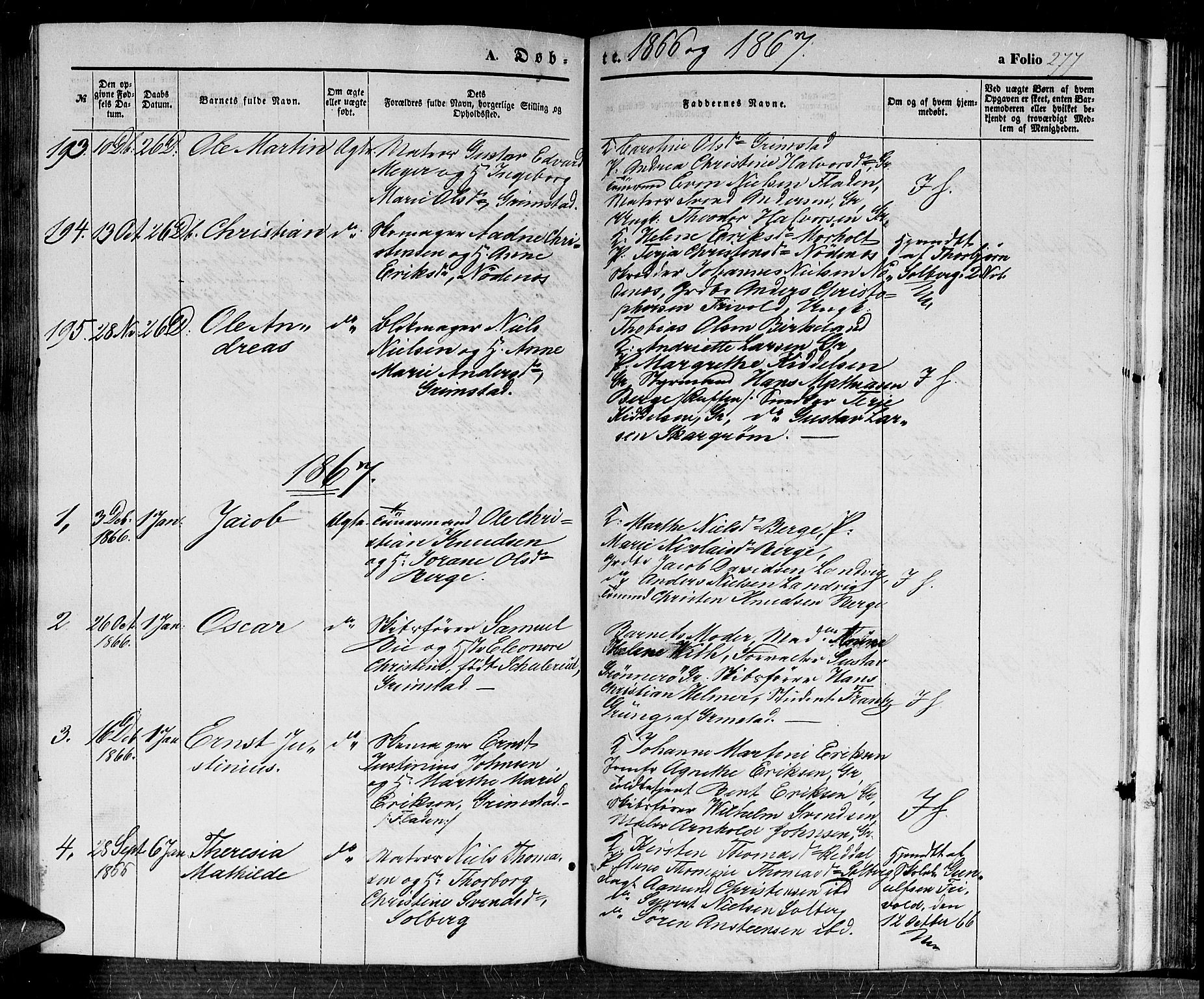 Fjære sokneprestkontor, SAK/1111-0011/F/Fb/L0008: Parish register (copy) no. B 8, 1854-1867, p. 277