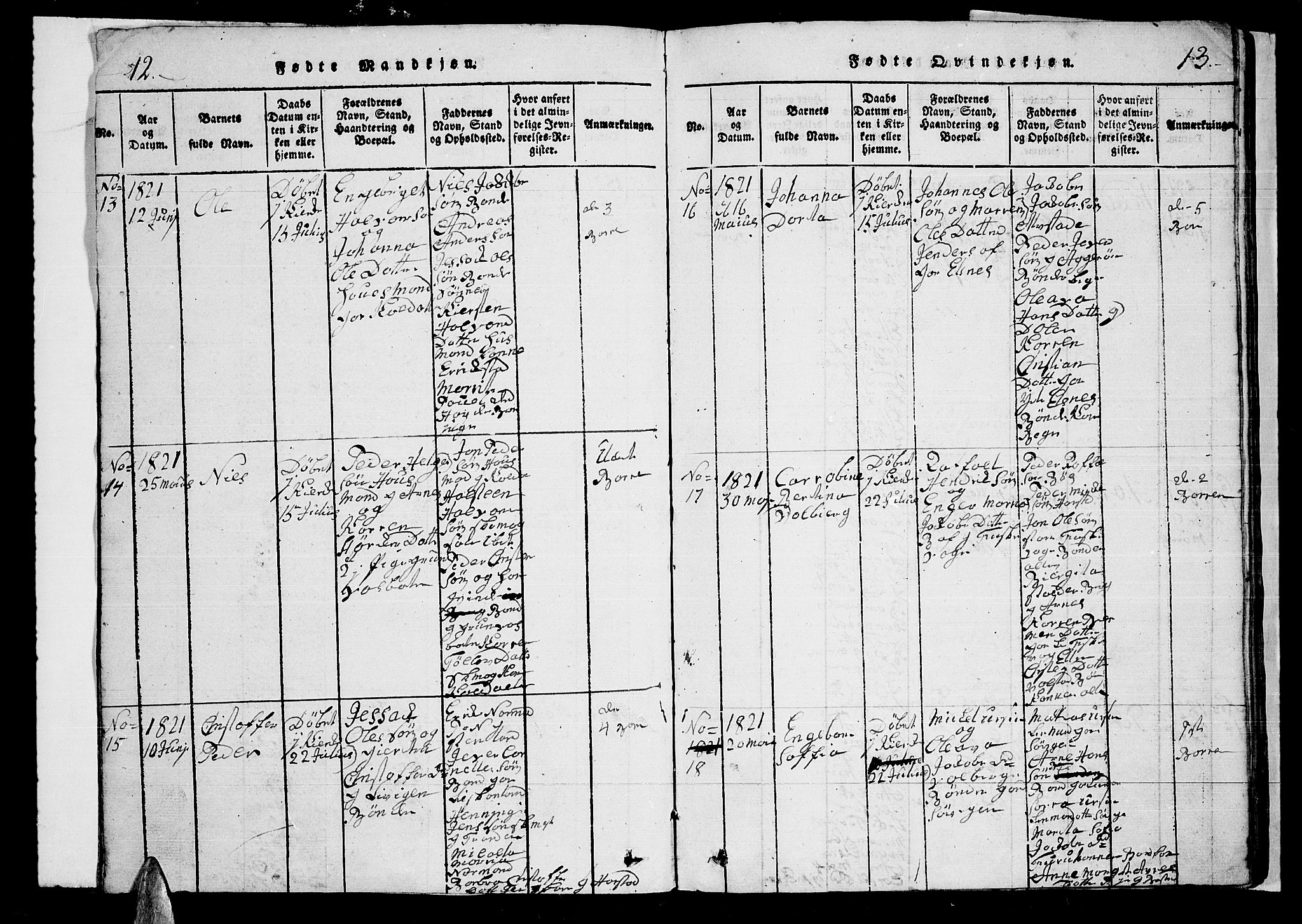 Trondenes sokneprestkontor, SATØ/S-1319/H/Hb/L0003klokker: Parish register (copy) no. 3, 1820-1834, p. 12-13