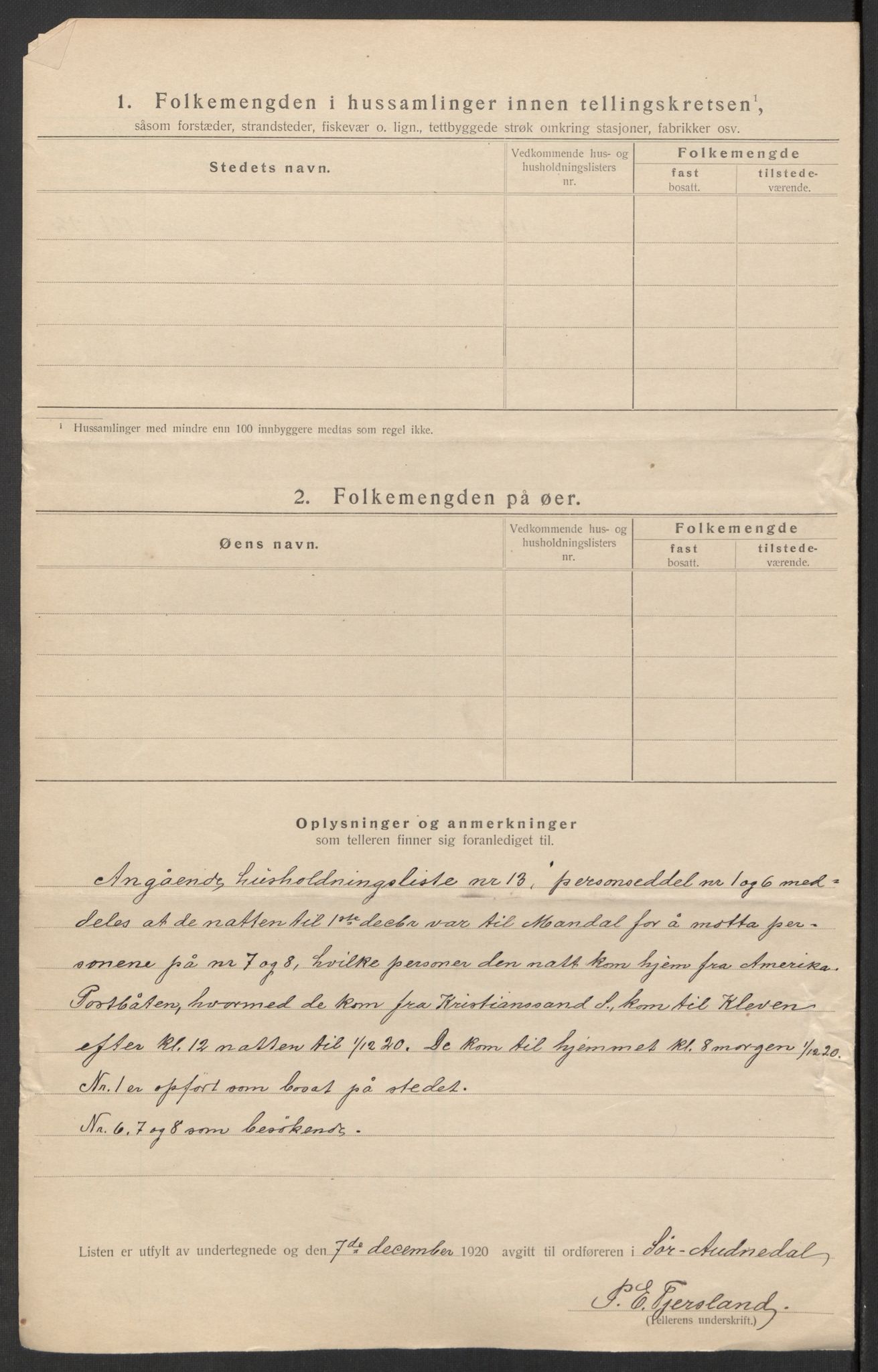 SAK, 1920 census for Sør-Audnedal, 1920, p. 78