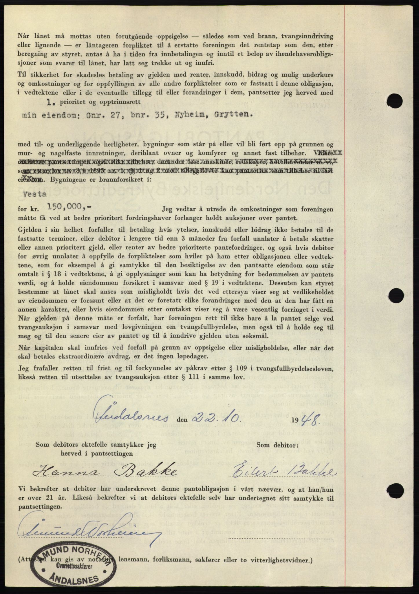 Romsdal sorenskriveri, AV/SAT-A-4149/1/2/2C: Mortgage book no. B4, 1948-1949, Diary no: : 2758/1948