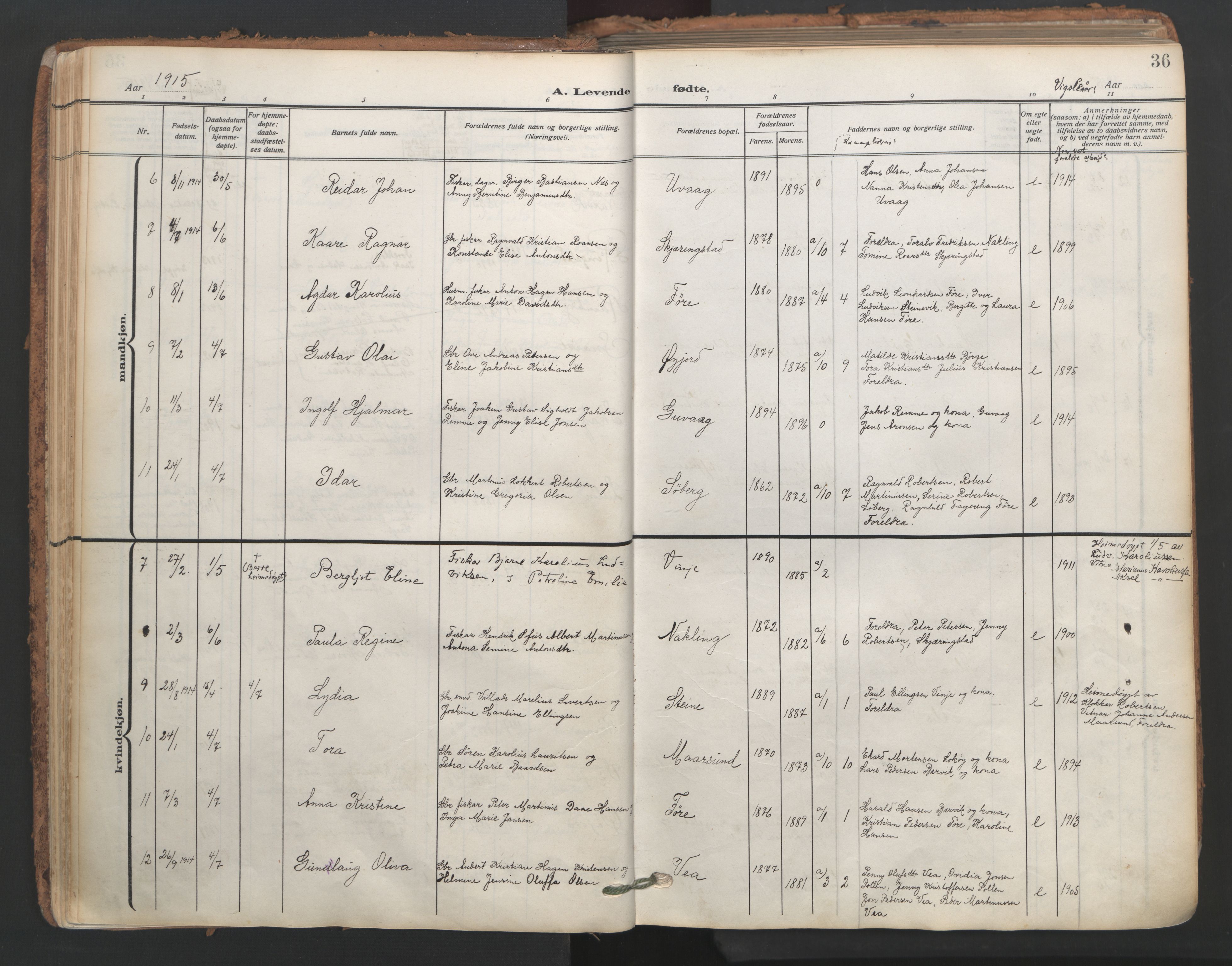 Ministerialprotokoller, klokkerbøker og fødselsregistre - Nordland, SAT/A-1459/891/L1306: Parish register (official) no. 891A11, 1911-1927, p. 36