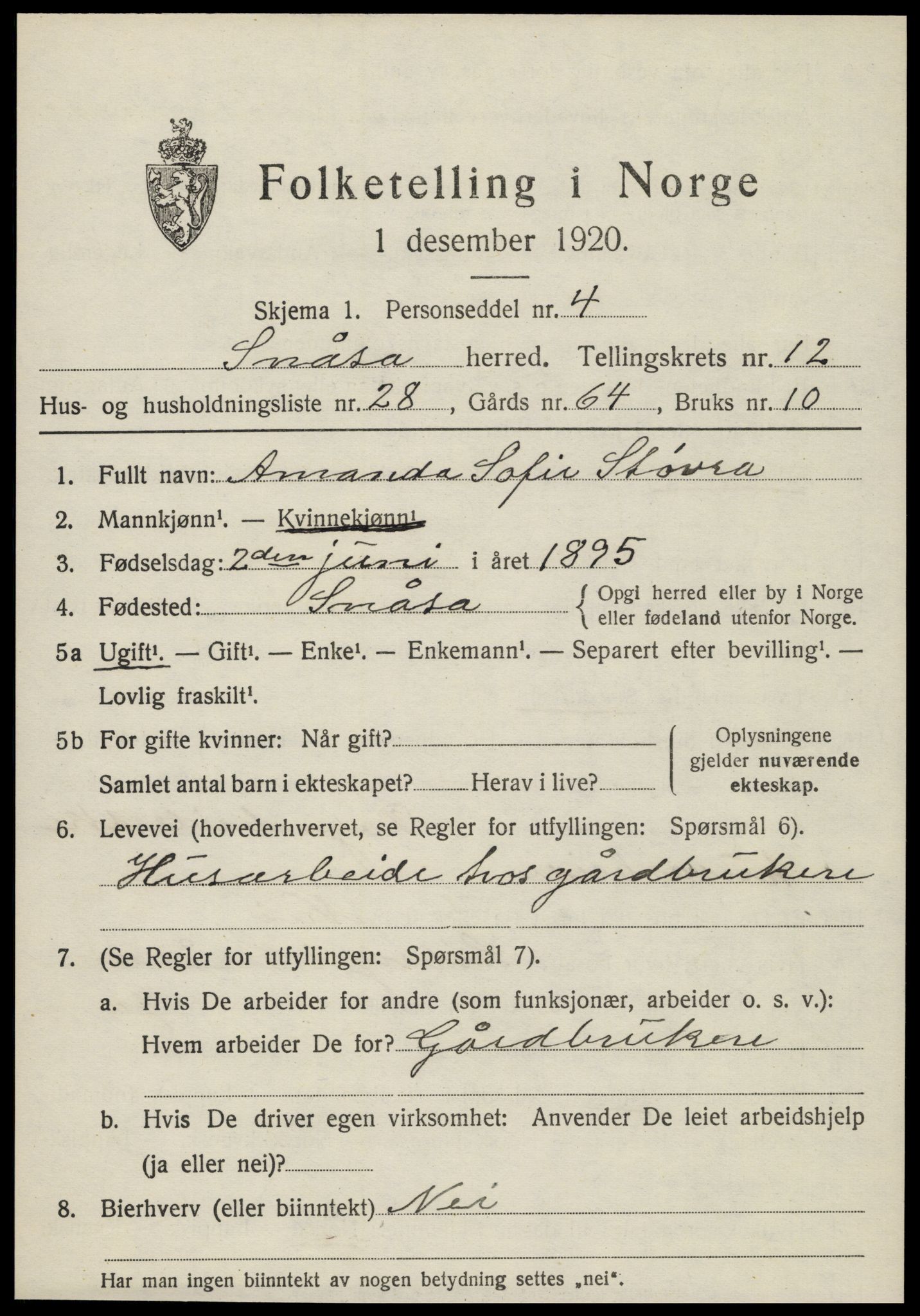 SAT, 1920 census for Snåsa, 1920, p. 5530