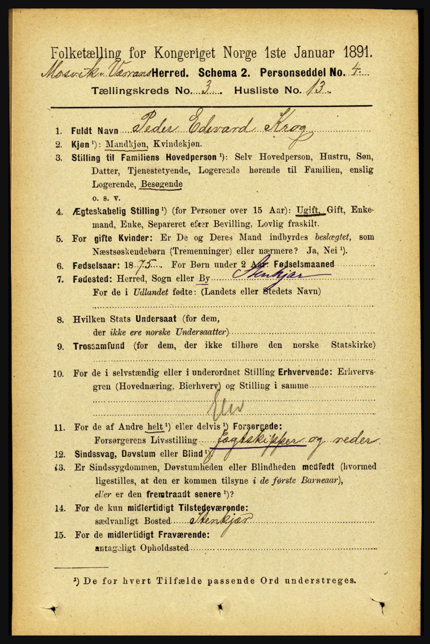 RA, 1891 census for 1723 Mosvik og Verran, 1891, p. 1002