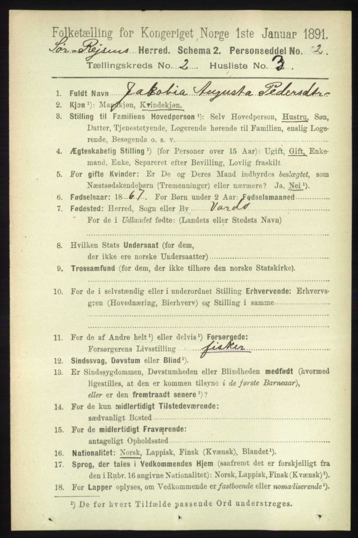 RA, 1891 census for 1925 Sørreisa, 1891, p. 394
