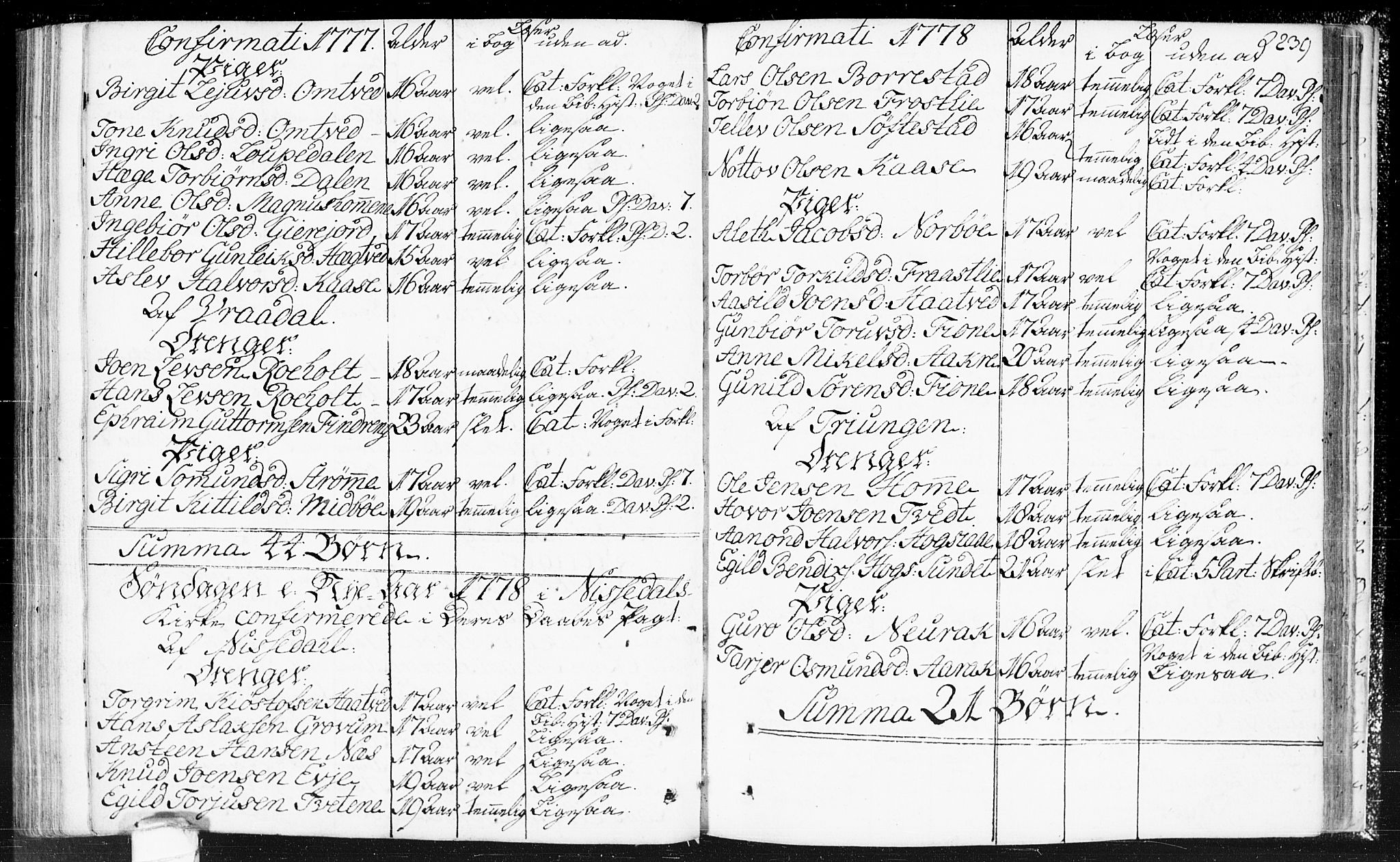 Kviteseid kirkebøker, SAKO/A-276/F/Fa/L0002: Parish register (official) no. I 2, 1773-1786, p. 239