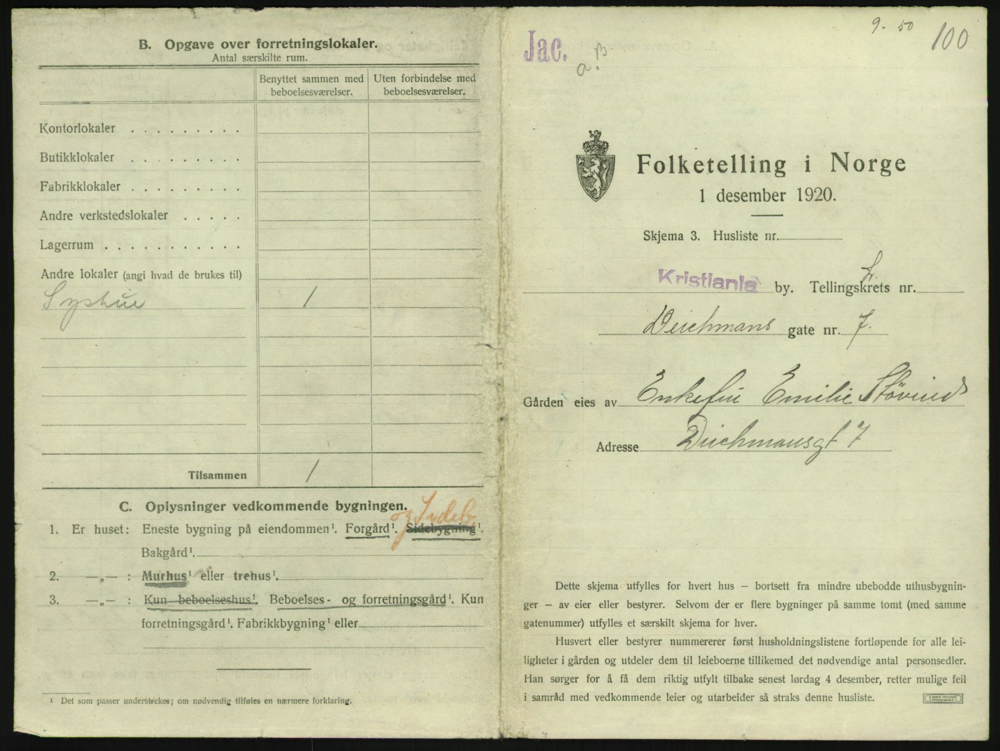 SAO, 1920 census for Kristiania, 1920, p. 15228