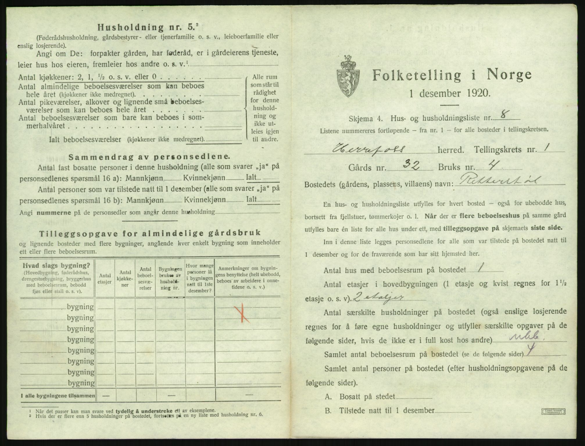 SAK, 1920 census for Herefoss, 1920, p. 42