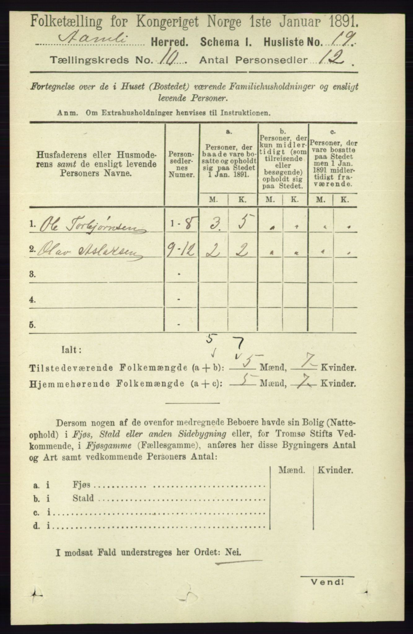 RA, 1891 census for 0929 Åmli, 1891, p. 1664