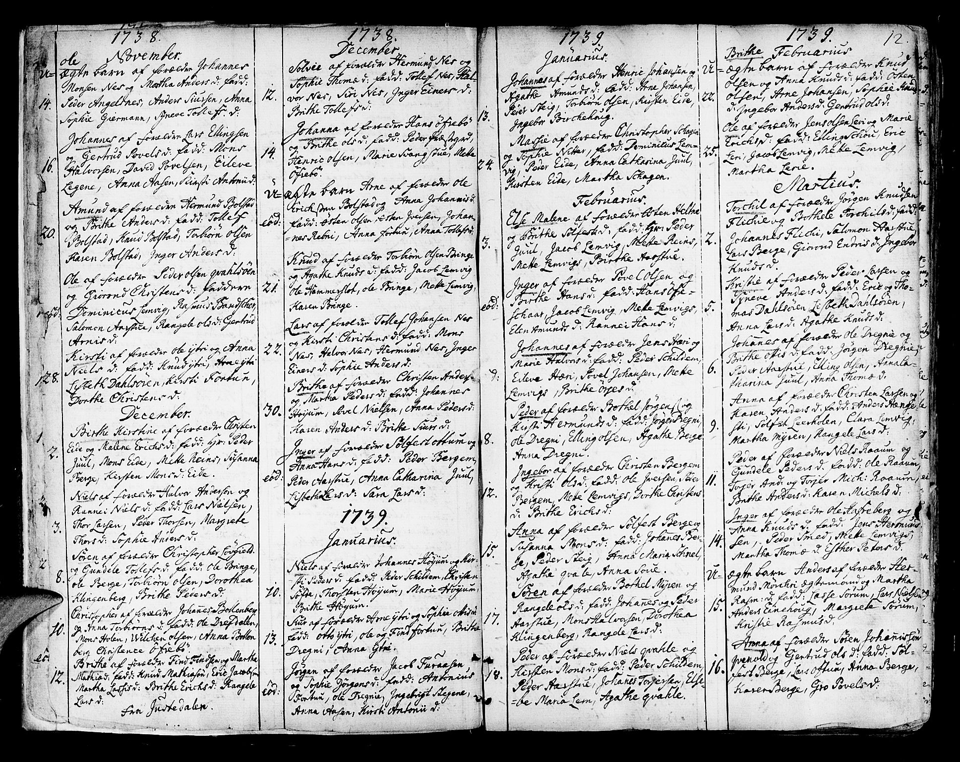 Luster sokneprestembete, SAB/A-81101/H/Haa/Haaa/L0001: Parish register (official) no. A 1, 1731-1803, p. 12