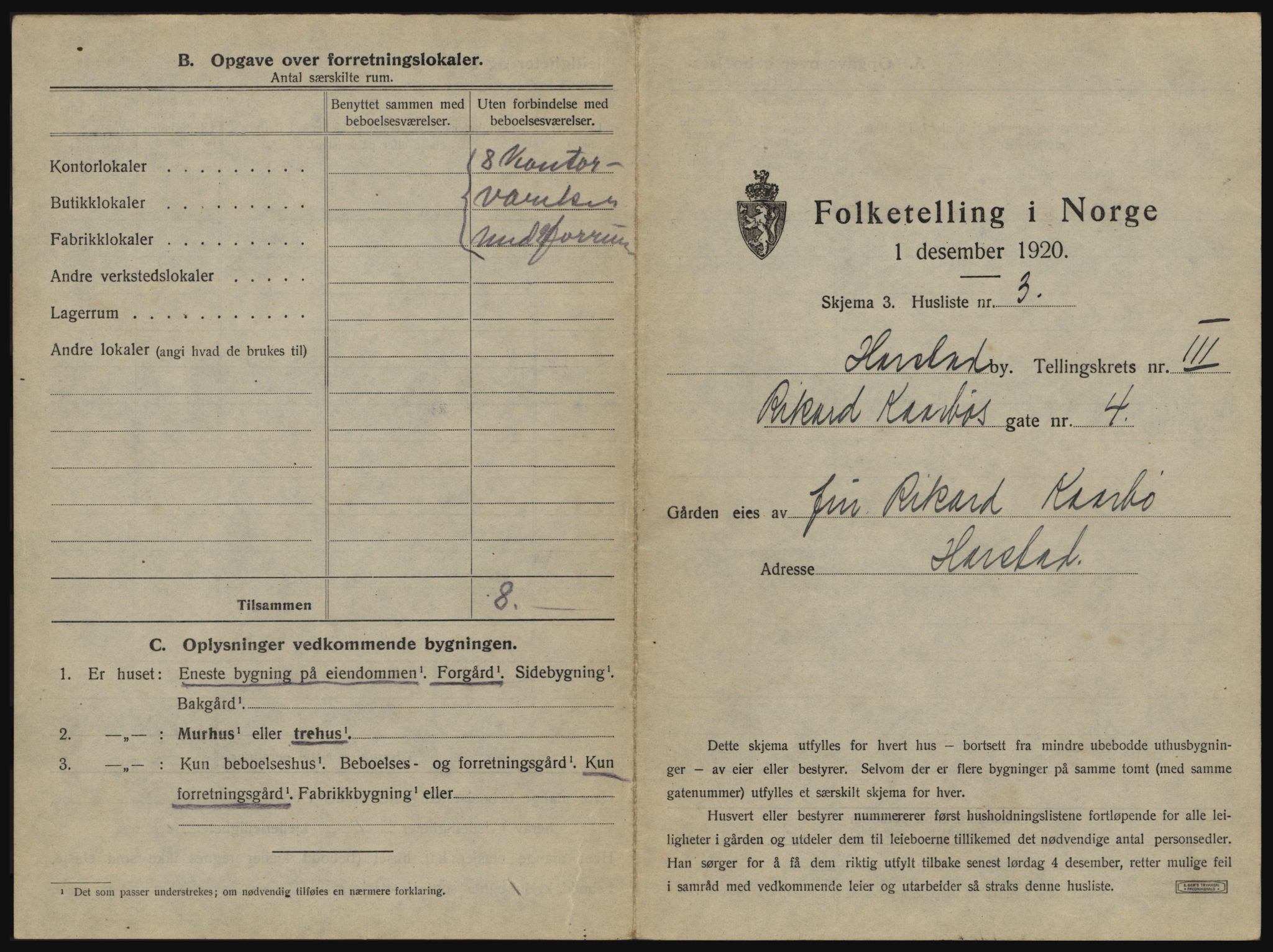 SATØ, 1920 census for Harstad, 1920, p. 245