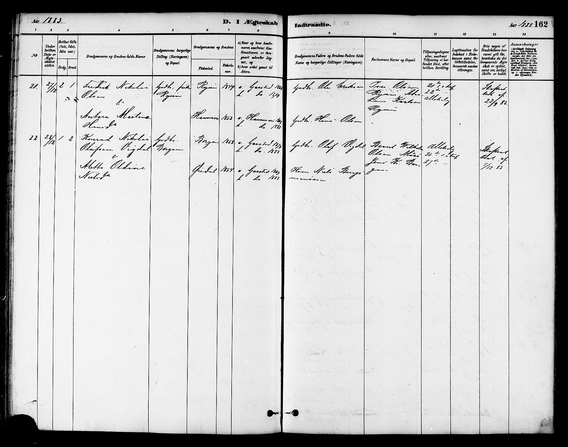 Ministerialprotokoller, klokkerbøker og fødselsregistre - Nord-Trøndelag, AV/SAT-A-1458/786/L0686: Parish register (official) no. 786A02, 1880-1887, p. 162