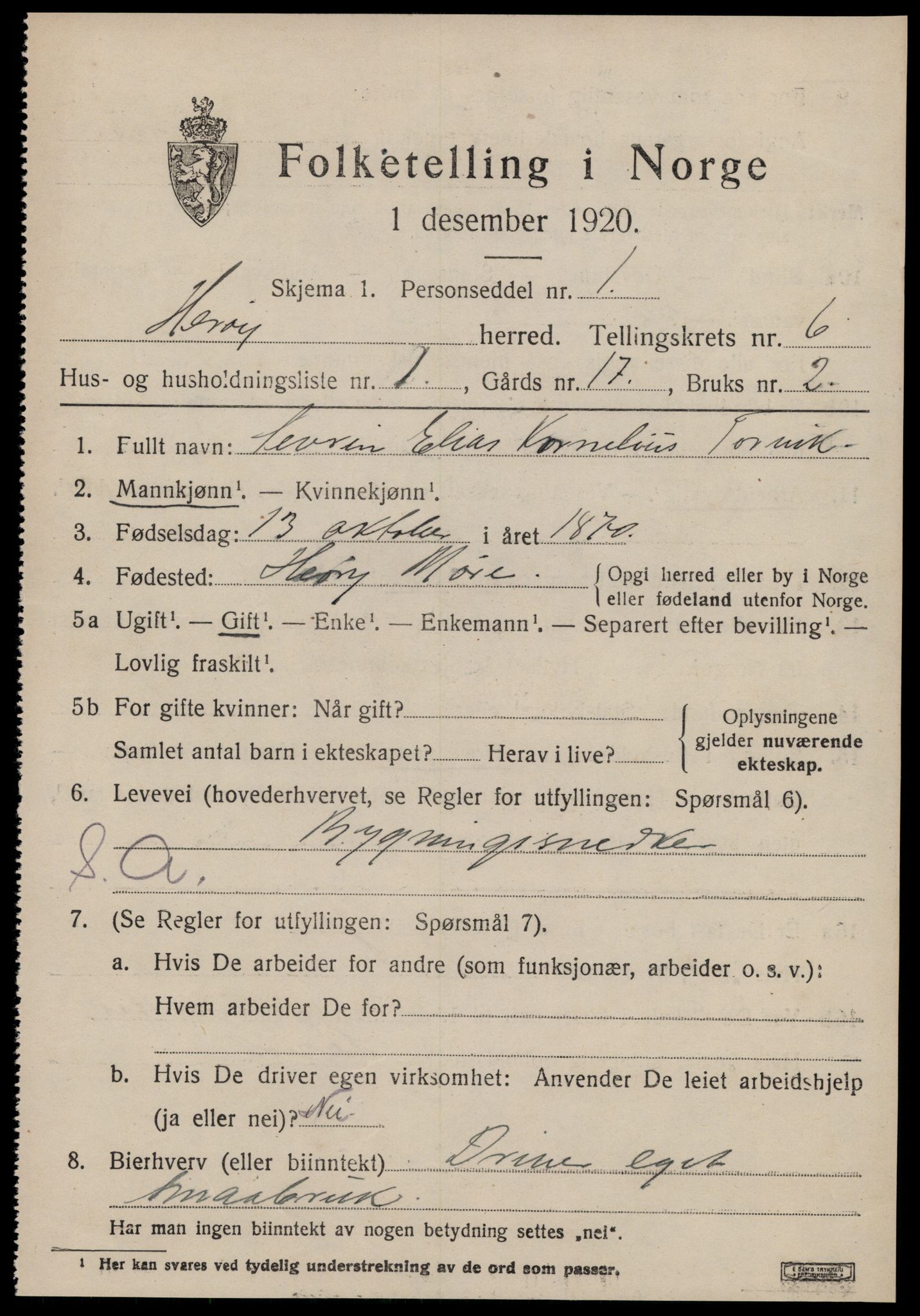 SAT, 1920 census for Herøy (MR), 1920, p. 3617