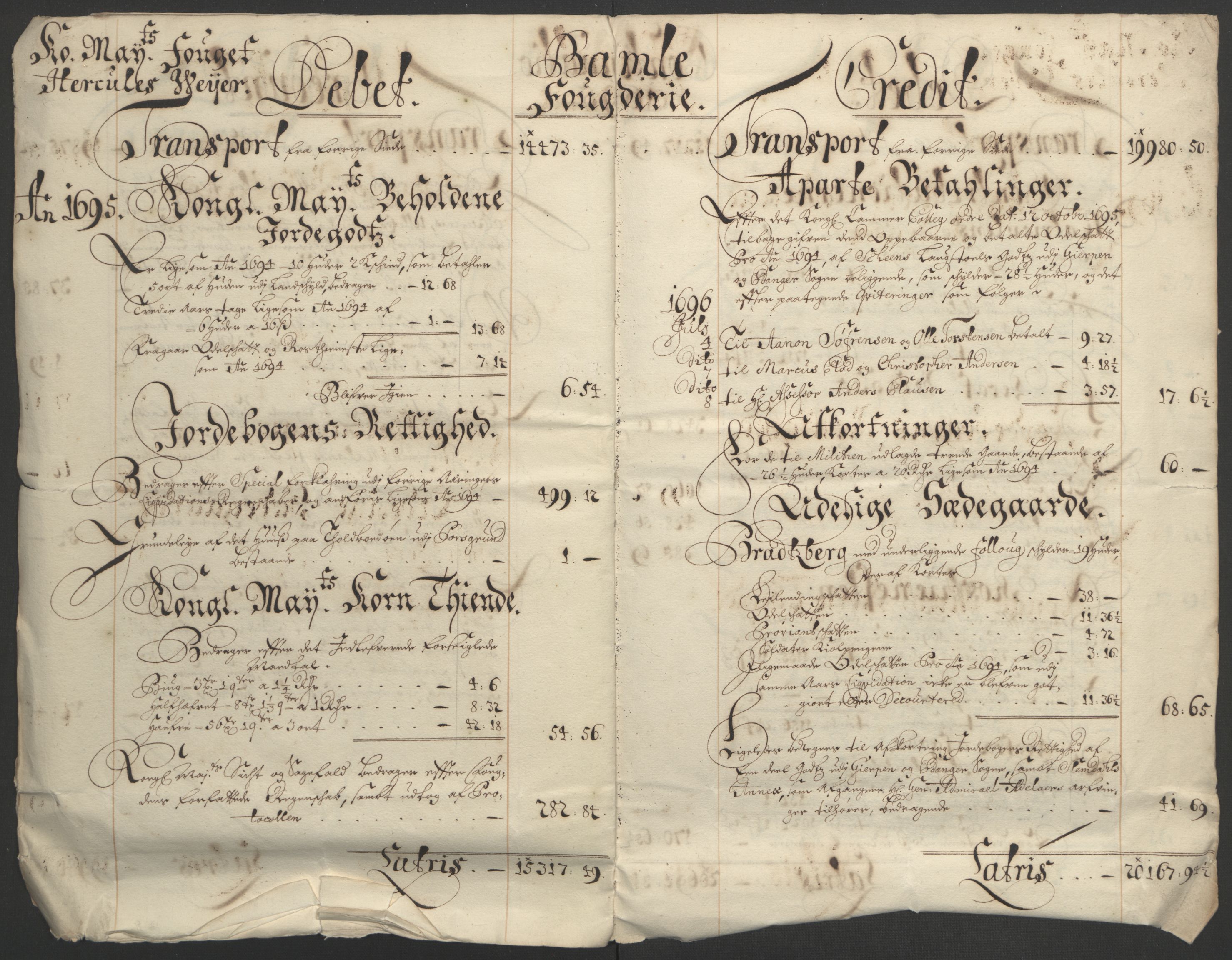 Rentekammeret inntil 1814, Reviderte regnskaper, Fogderegnskap, AV/RA-EA-4092/R36/L2093: Fogderegnskap Øvre og Nedre Telemark og Bamble, 1695, p. 32