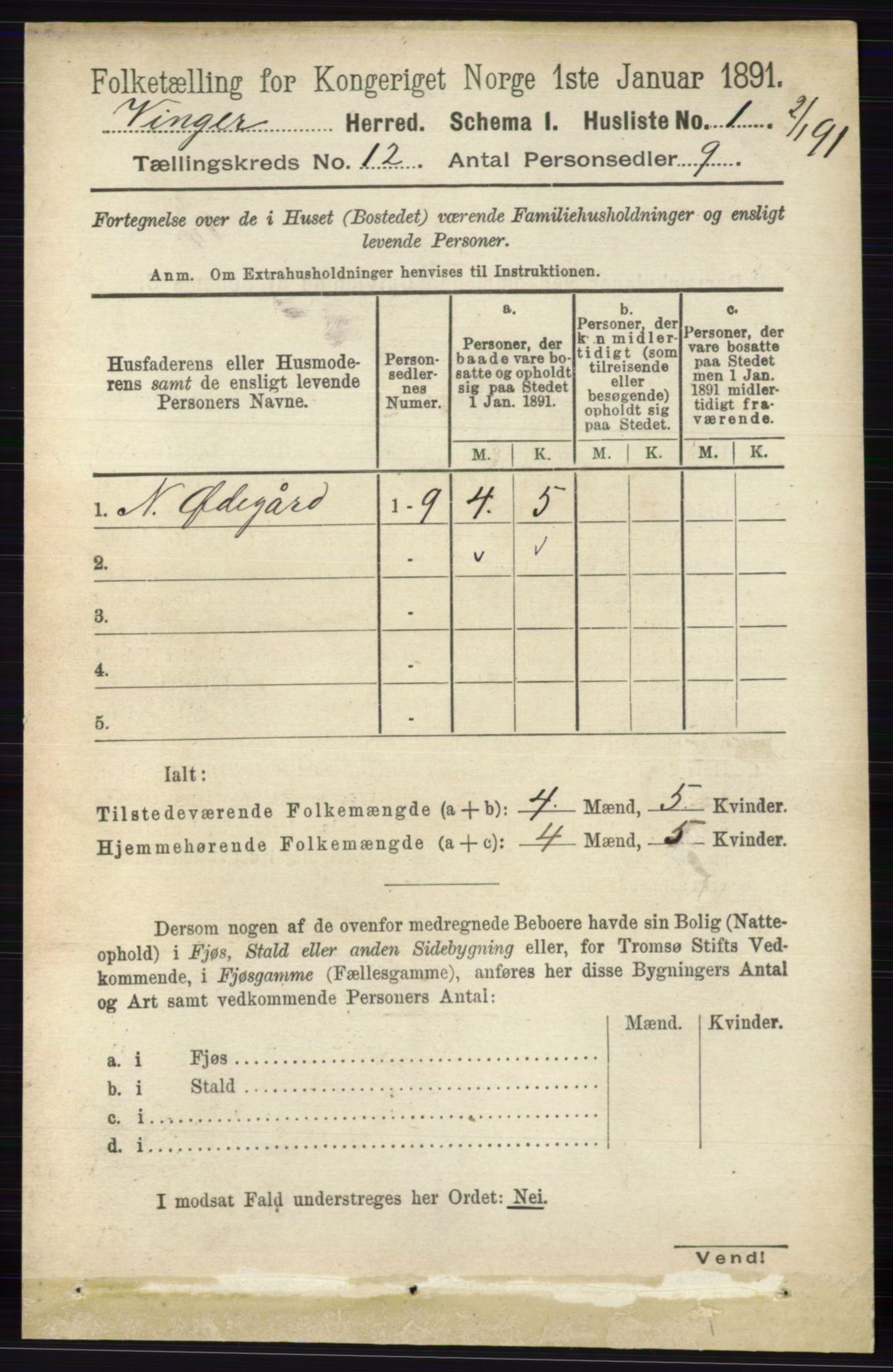 RA, 1891 census for 0421 Vinger, 1891, p. 5731