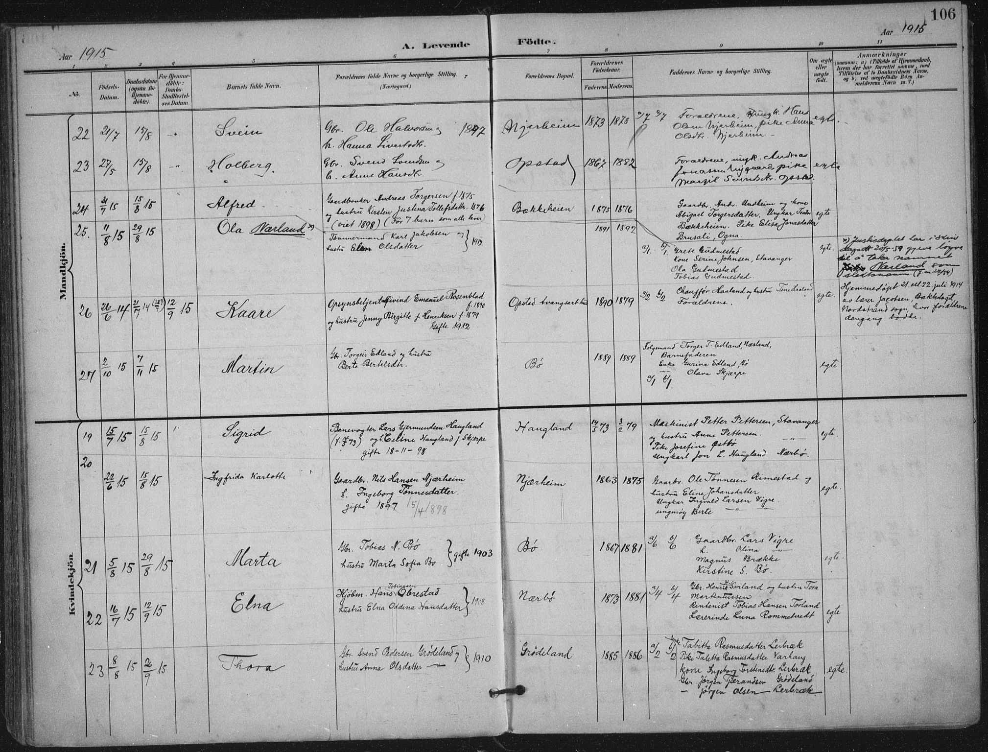 Hå sokneprestkontor, AV/SAST-A-101801/002/B/L0001: Parish register (official) no. A 11, 1897-1924, p. 106